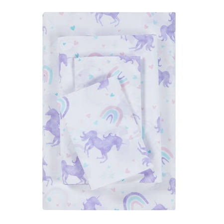 Your Zone Kids Soft Microfiber Sheet Set, Purple Unicorn, Twin, 3 Pieces, Easy Care