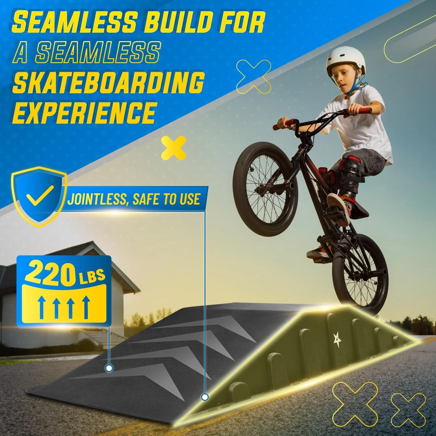Single-Piece Skateboard Ramp, Bike Ramp, Skate Ramp Design for Beginners, More Durable, Safe, Capacity 220Lbs - Image 6