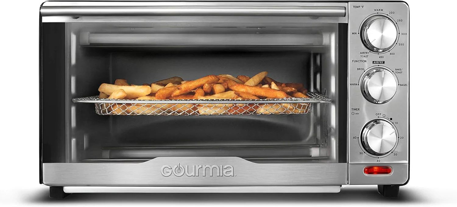 Four Gourmia avec friteuse à air chaud, 17 programmes de cuisson prédéfinis, capacité de 24 L et grille à convection.
