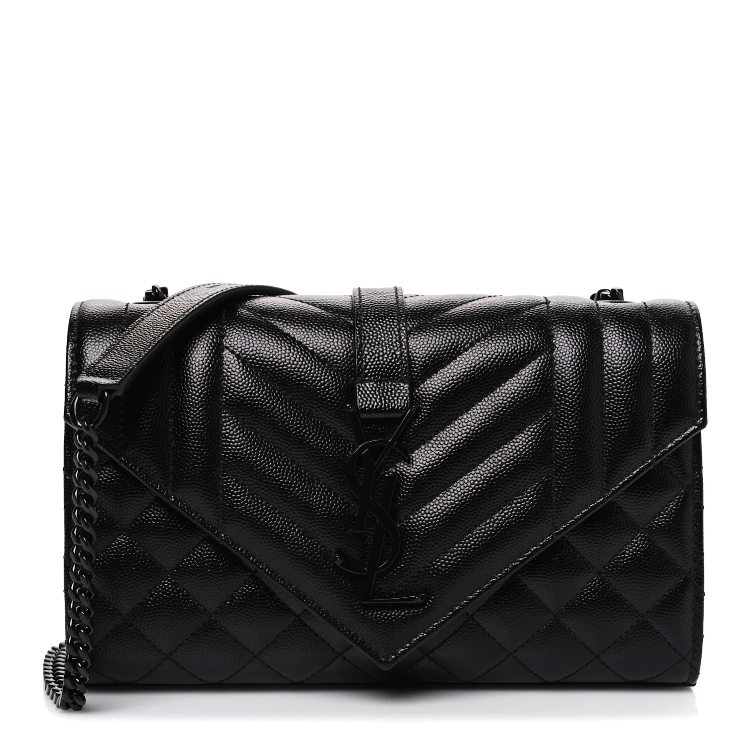 Grain De Poudre Textured Mixed Matelasse Triquilt Small Monogram Monochrome Satchel Black