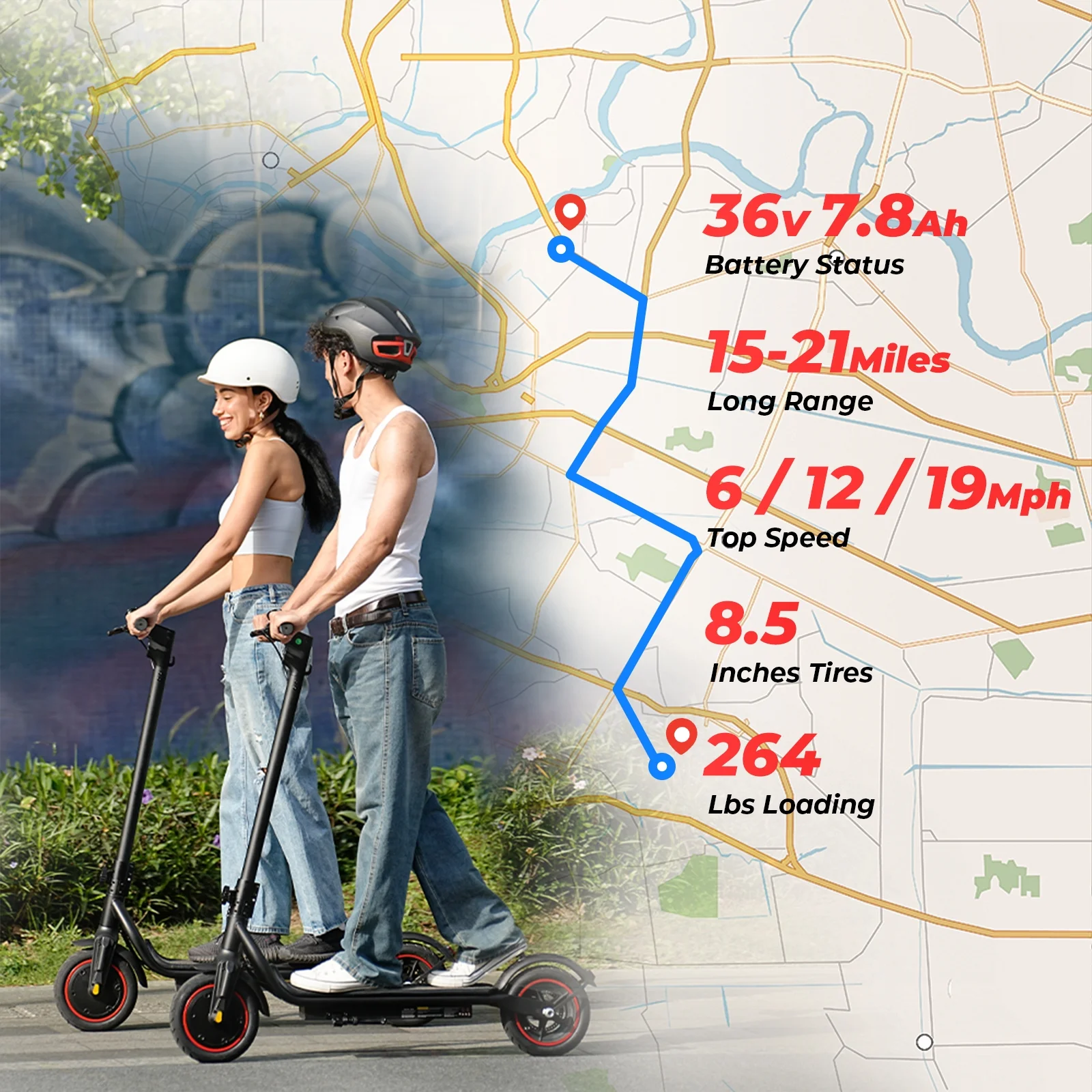 Electric Scooter Adult, 350W Motor, 21 Miles Long Range, 19 mph 8 5" Pneumatic tire Folding Commuter Electric Scooter for Adults Teens, Superior Performance Smart App Dual Braking(Black) Image 8