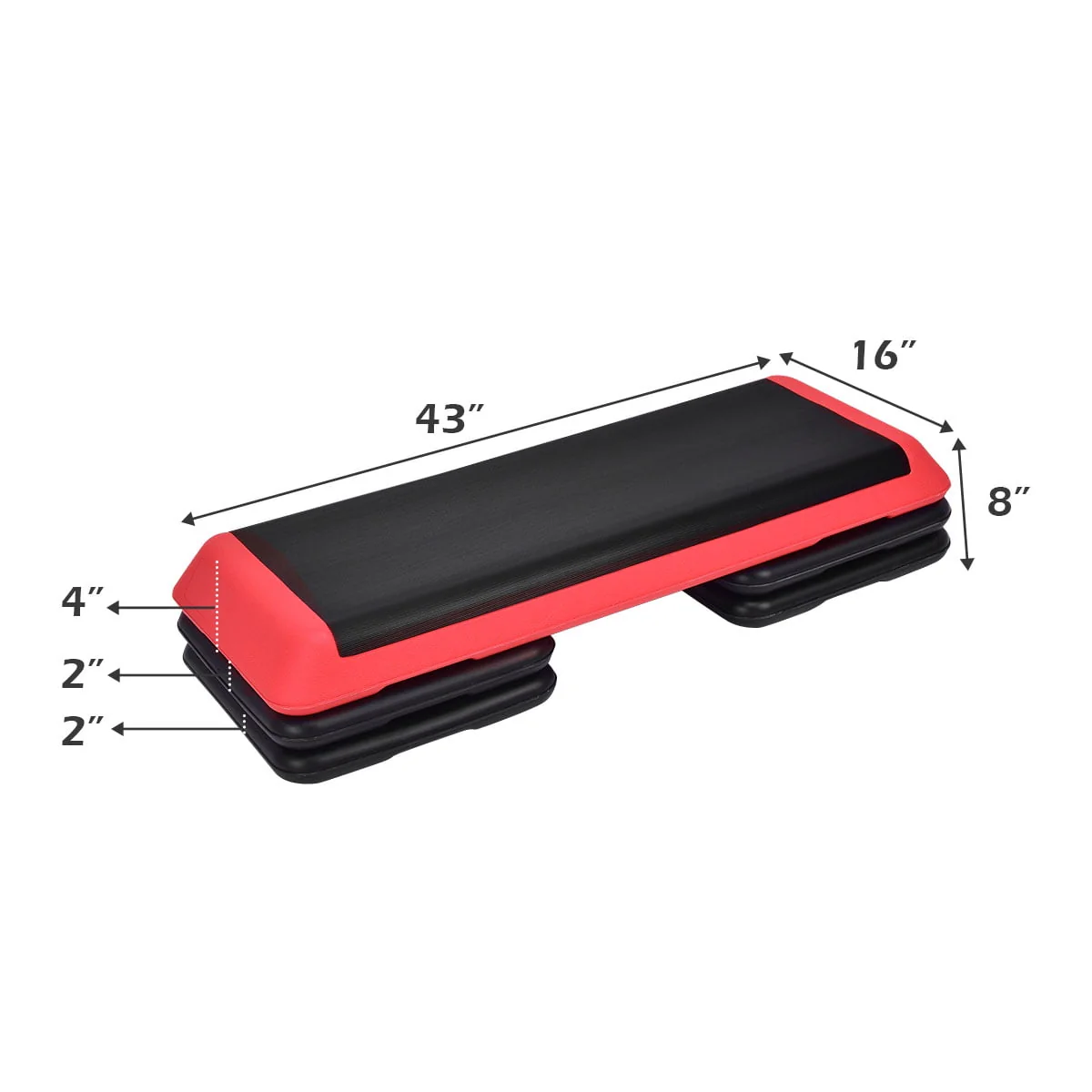 Costway Fitness Aerobic Step 43'' Cardio Adjust 4'' - 6'' - 8'' Exercise Stepper W/Risers Red