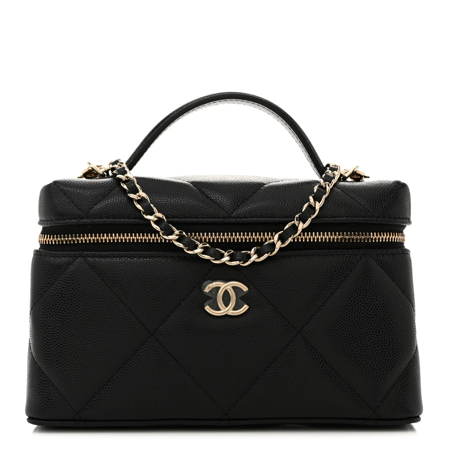 Caviar Quilted Top Handle Slim Vanity With Chain Black