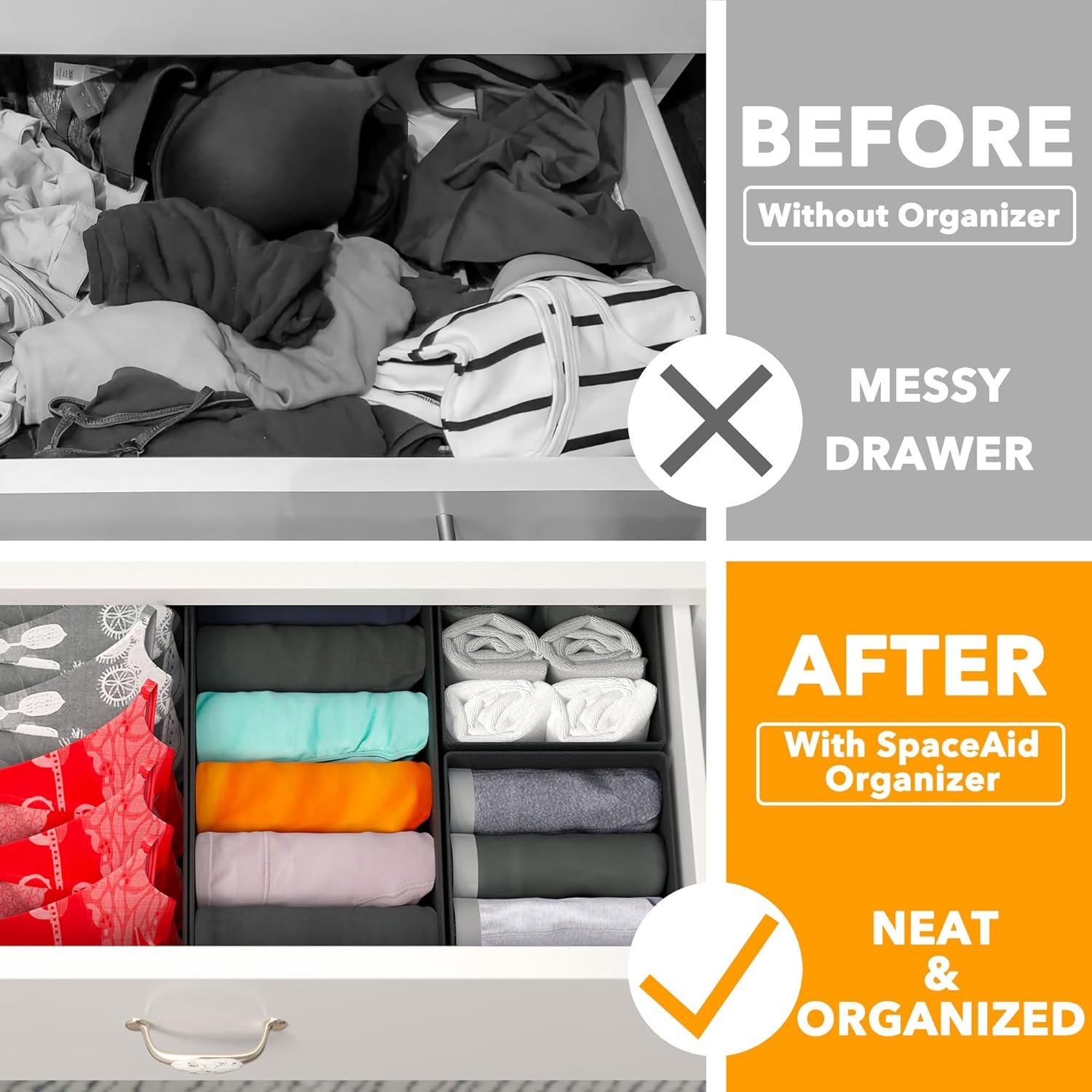 SpaceAid Drawer Organizer Clothes, 12 Pack Dresser Organizer Bins for Nursery, Closet Organization and Storage Dividers for Clothing, Baby Clothes, Underwear, Socks (Black)