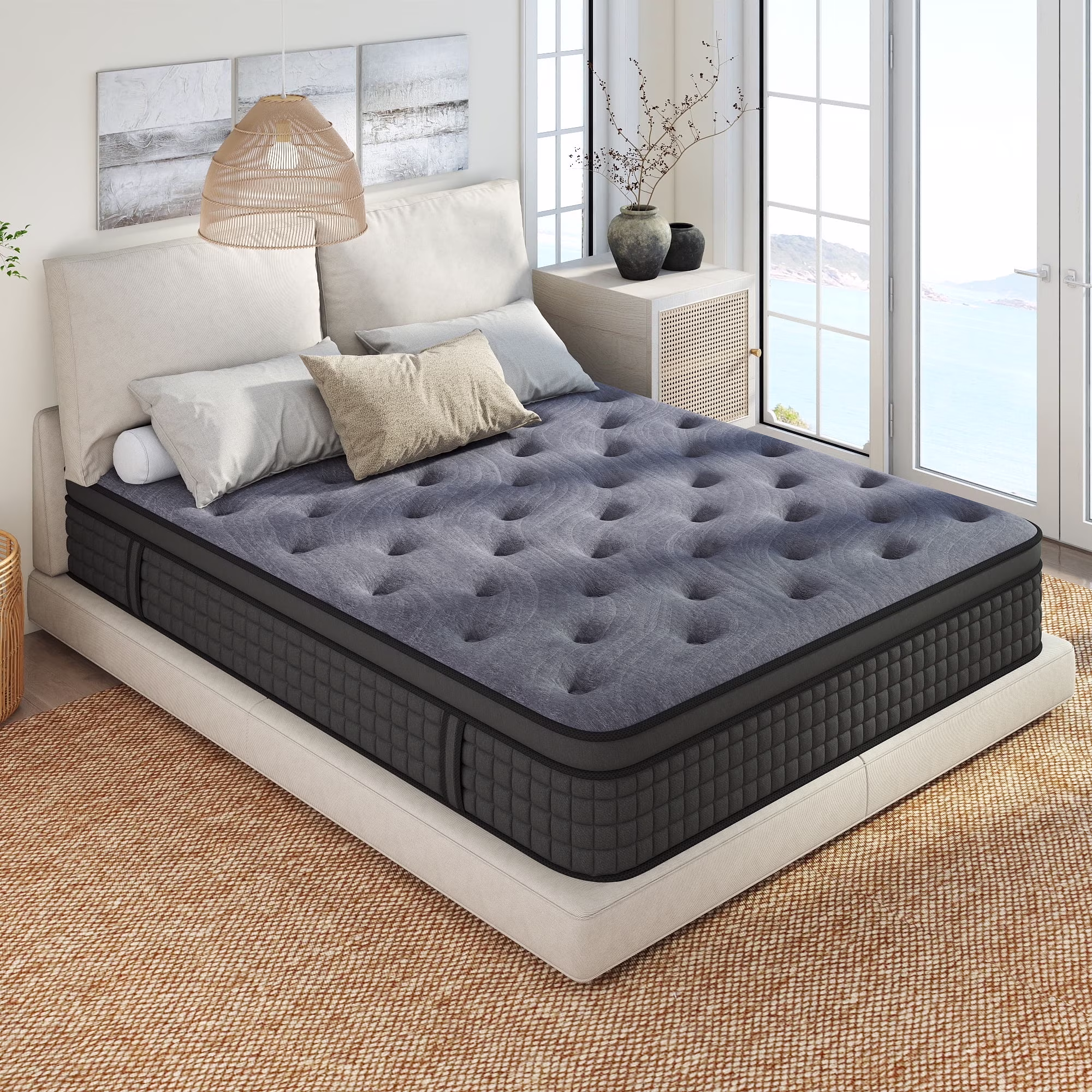 Queen Mattress, 12 inch Queen Size Mattress, Hybrid Mattress Queen in a Box, Queen Bed Mattress With Memory Foam Pocket Spring, Medium Firmness, Edge Support, Gray(Queen)