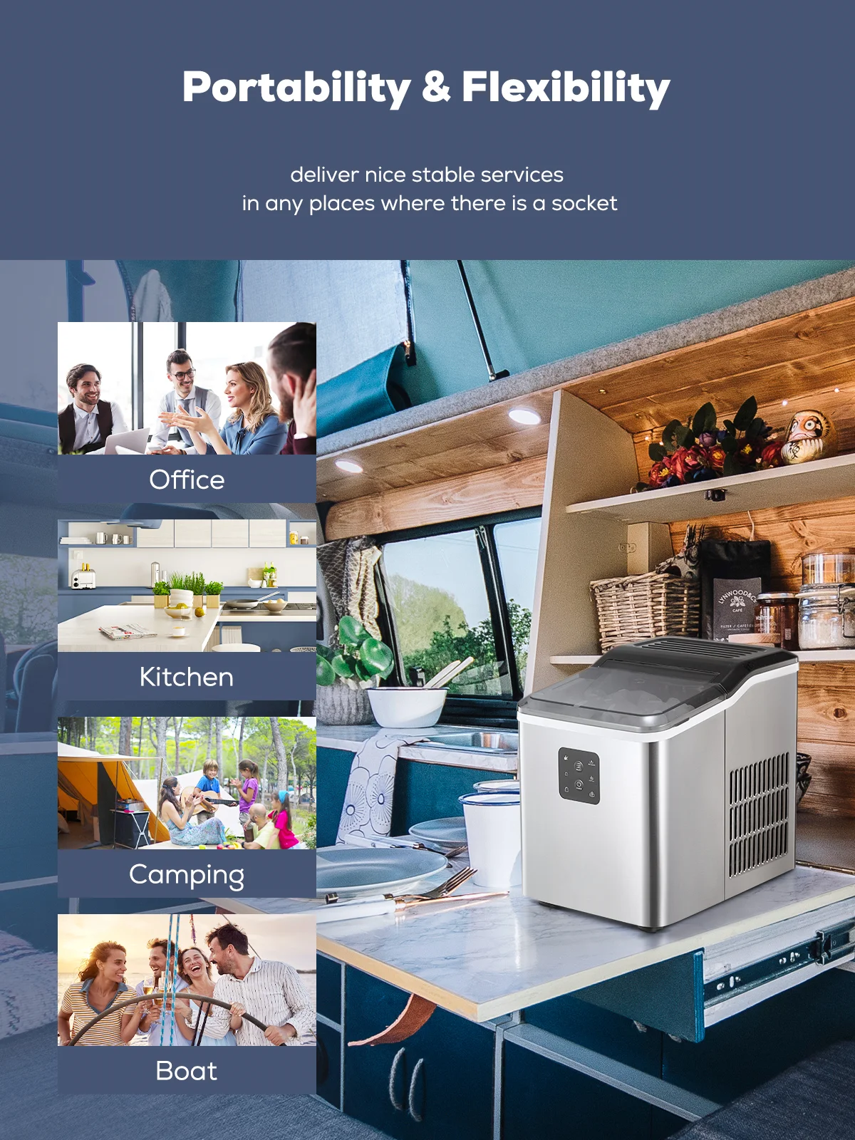 Ice Maker Countertop 2 Sizes, 28lbs in 24h, 9 Bullet Ice in 6M, Selfclean, Stainless Steel - Image 8