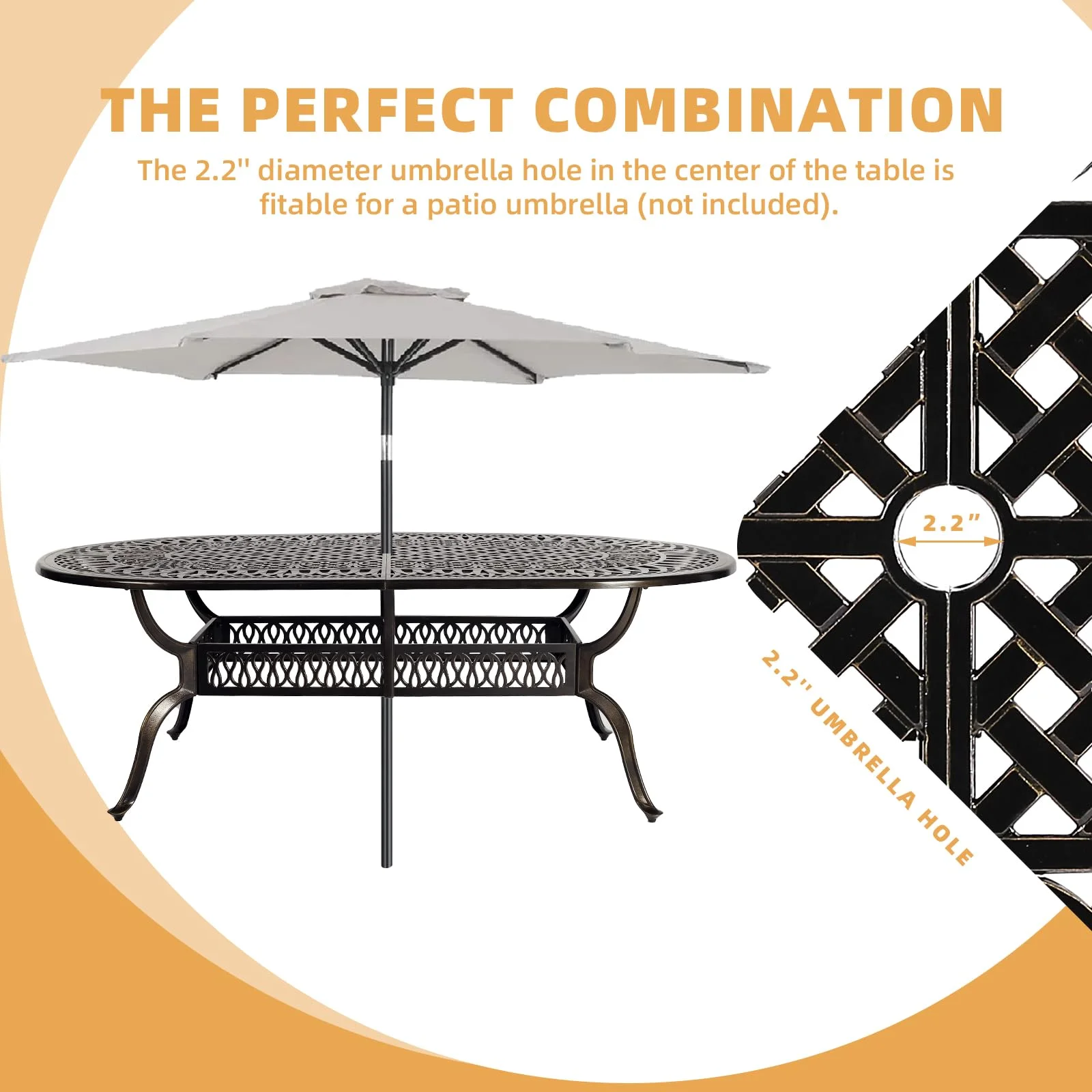 9 - Piece Patio Dining Set, Outdoor Patio Table and Chair Set of 84 Oval Cast Aluminum Dining Table with Umbrella Hole and 8 Outdoor Dining Cushion Chairs, Patio Funiture Set for Garden, Navy