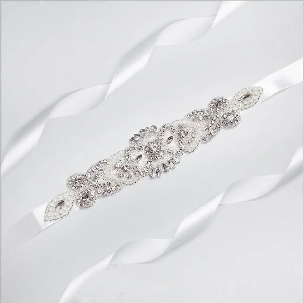 Pearls and Beads White Wedding Sashes Belts On Sale BS14