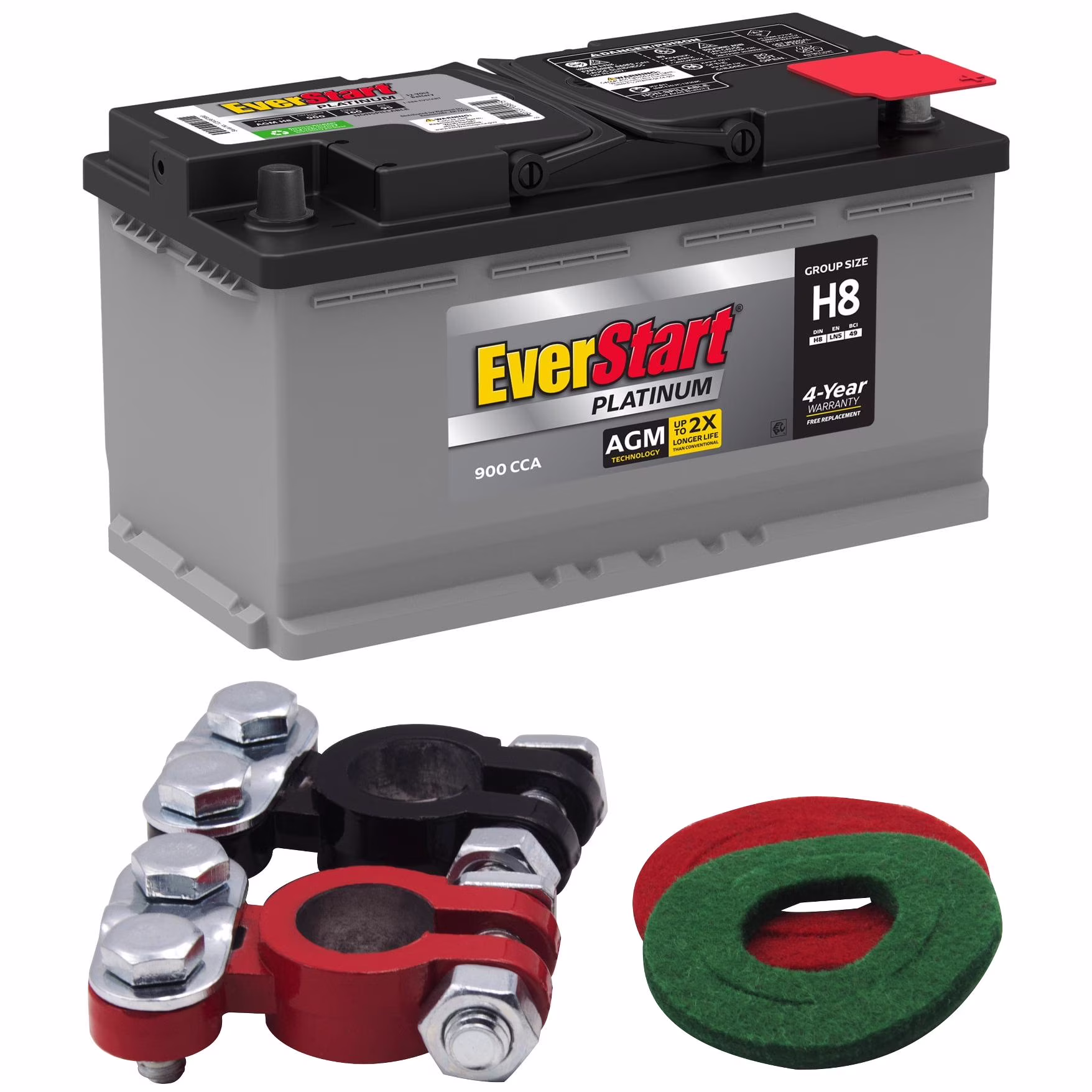 Platinum AGM Automotive Battery, Group Size H8 / LN5 / 49 12 Volt, 900 CCA with Top Post Epoxy Coated Battery Terminals