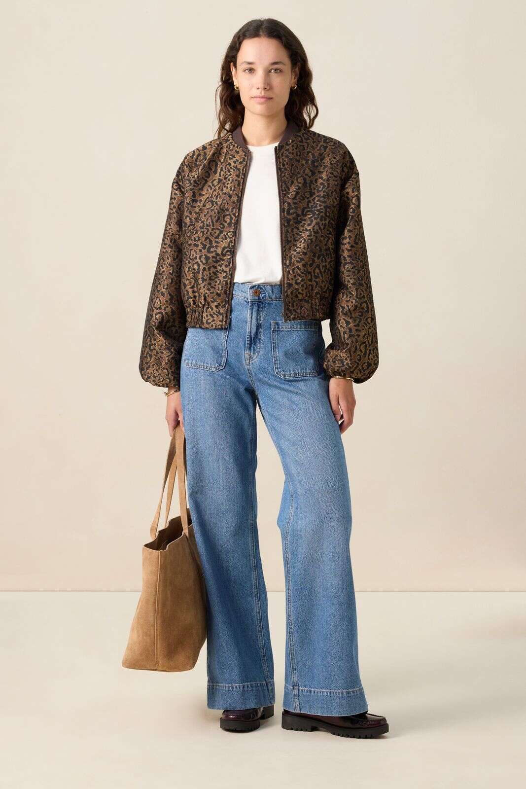 Donkerbruin bomber jack met leopard print