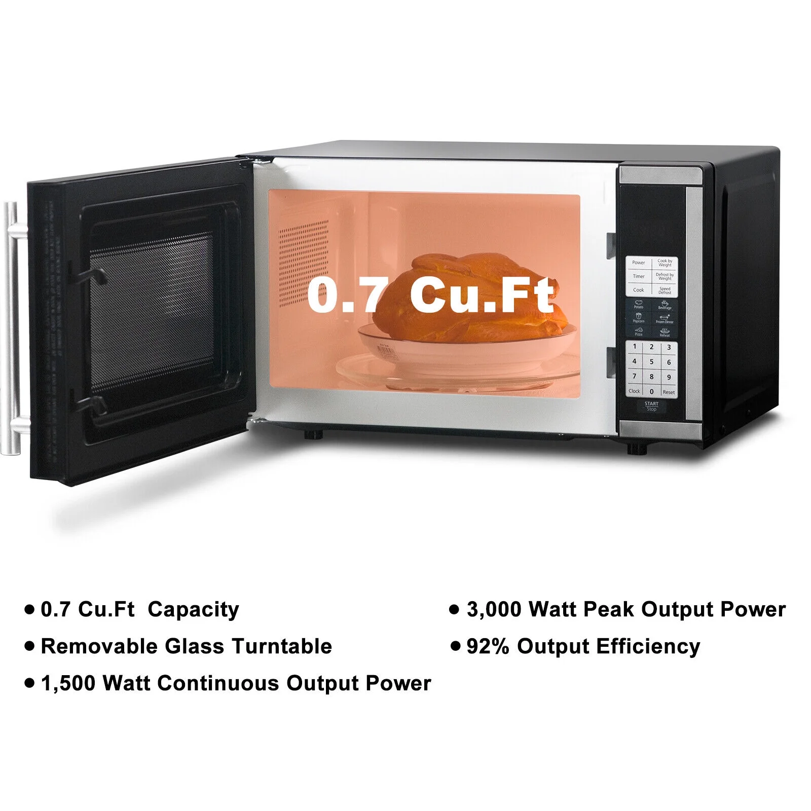 SMAD Countertop Microwave Oven 700W 10 Power Levels 6 Auto Menus 0.7 cu ft