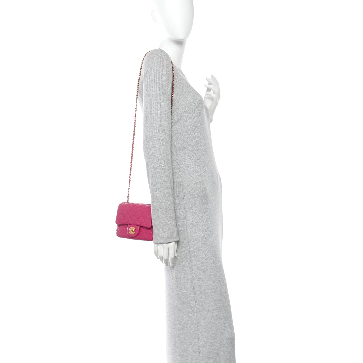 Lambskin Quilted Mini Pearl Crush Flap Fuchsia