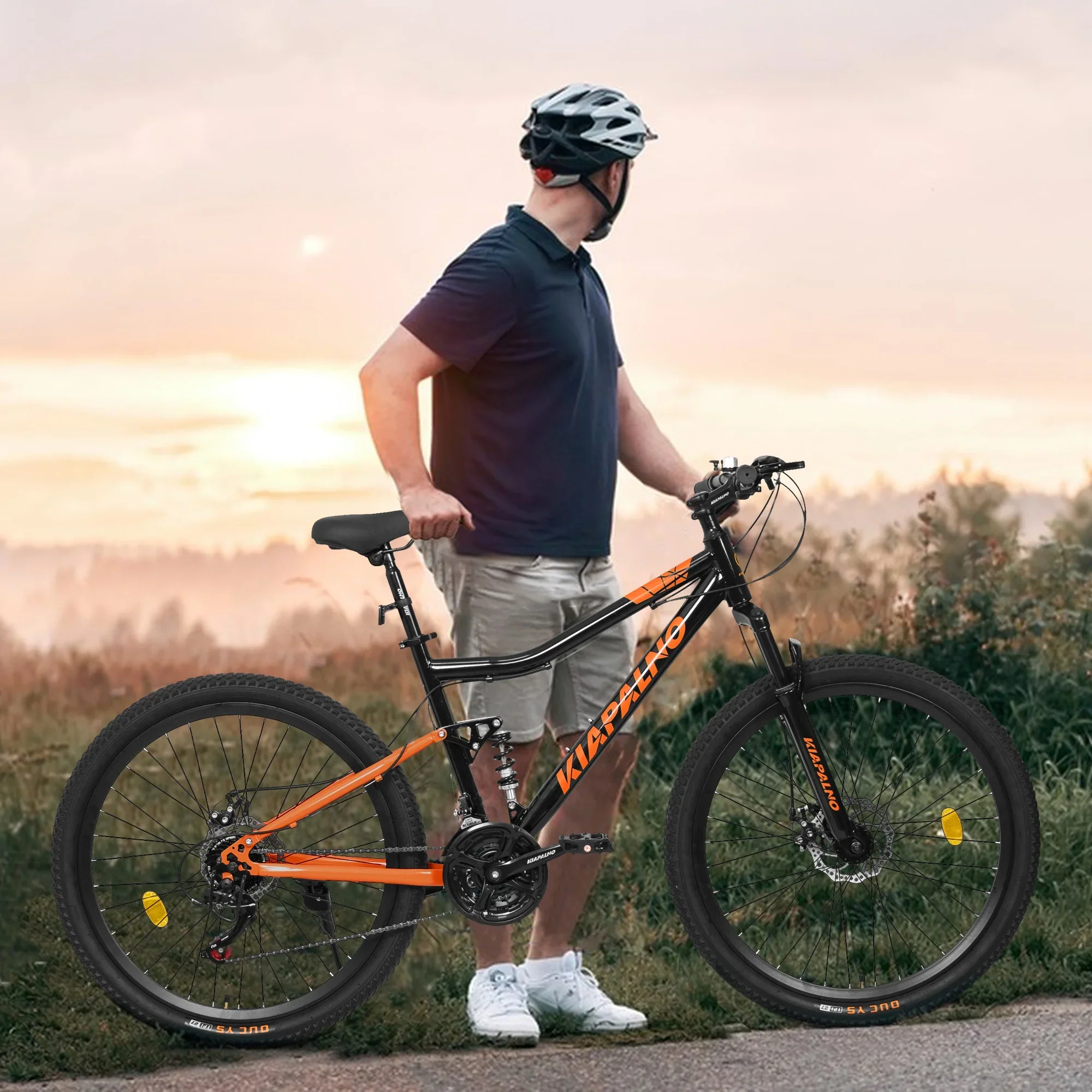 26 Steel Frame Mountain Bike, 21-Speed Unisex Bicycle with Dual Shock Absorbers, Black & Orange