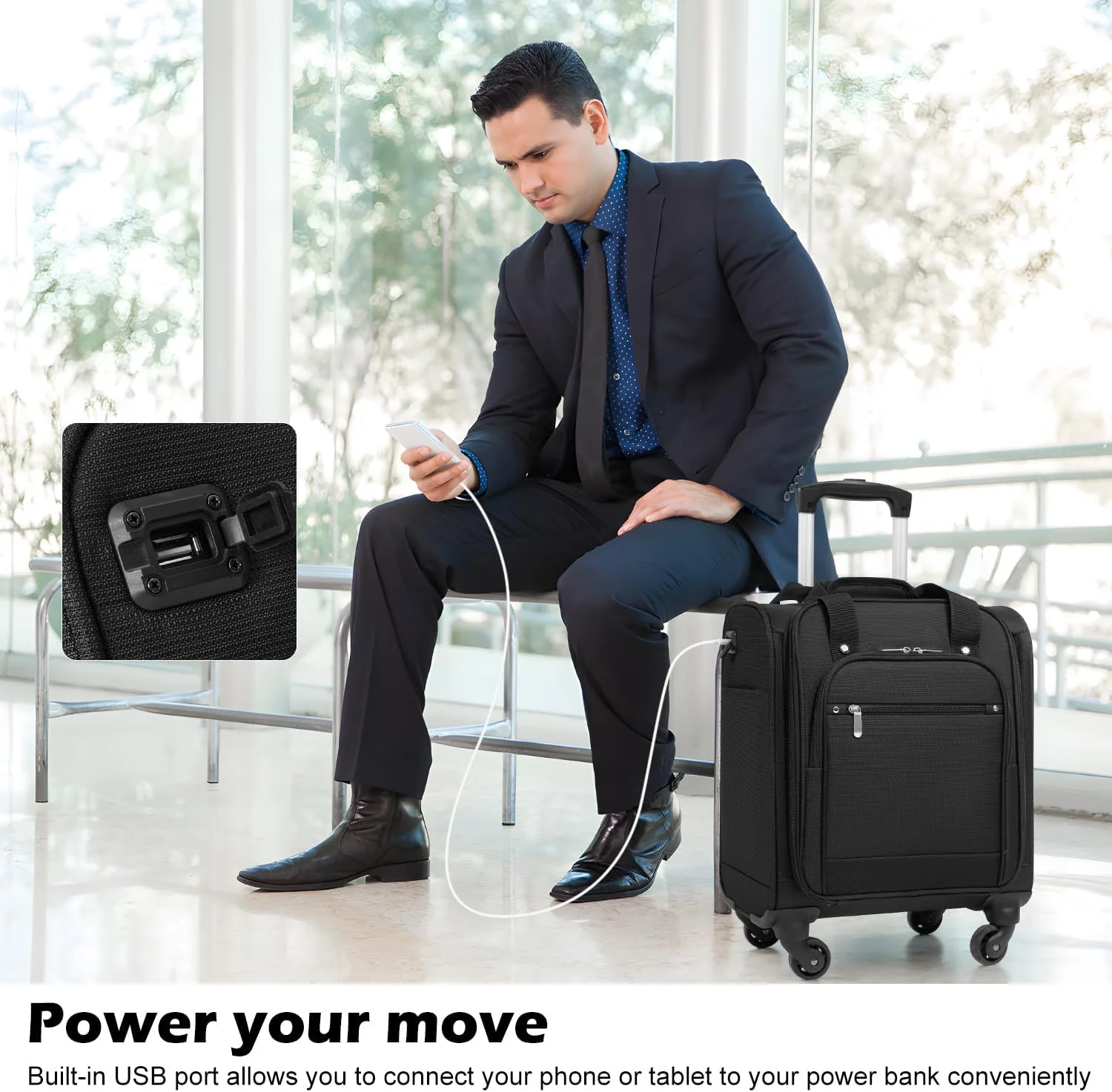 Underseat Carry on Luggage Softside Lightweight Rolling Travel Bag Spinner Suitcase