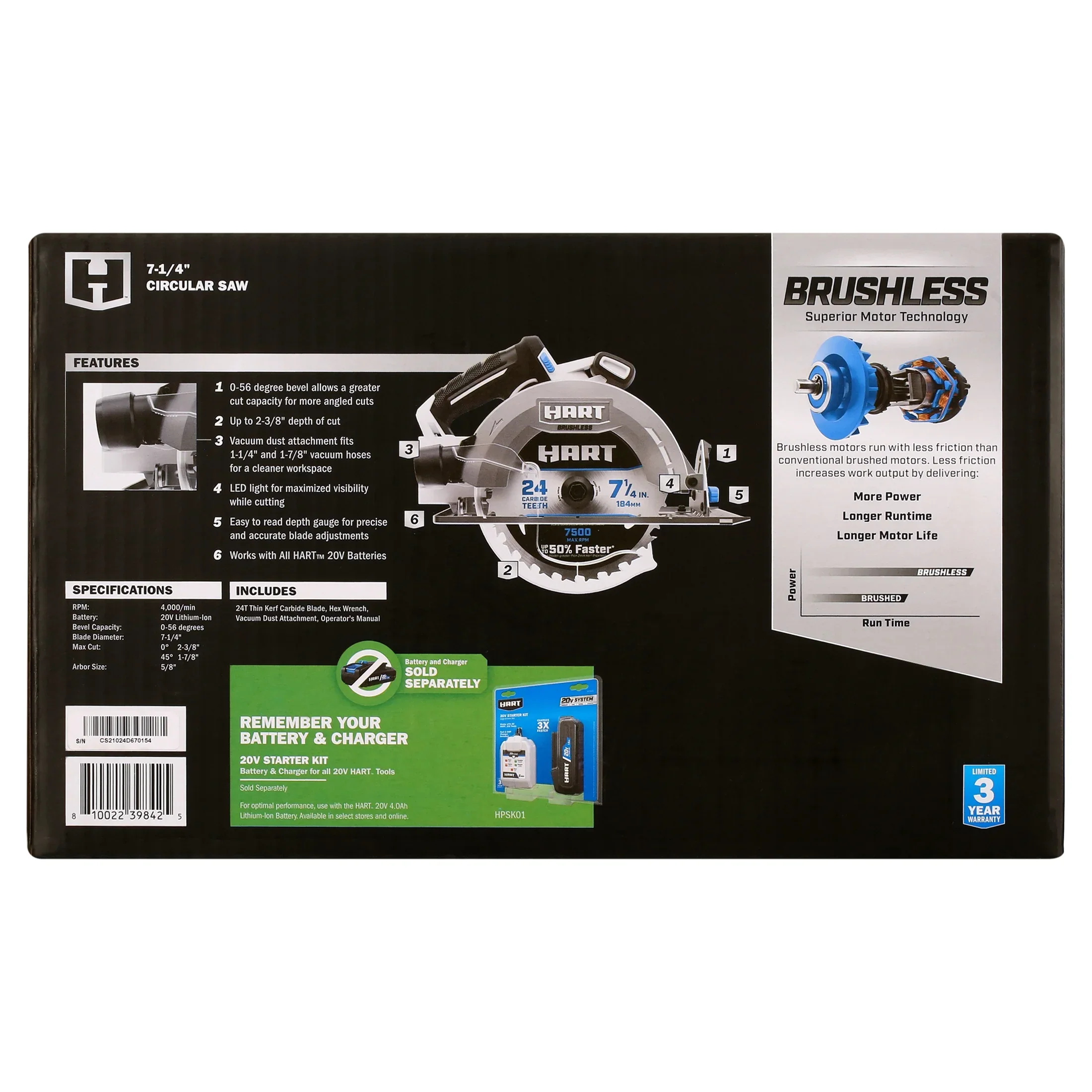 HART 20-Volt 7-1/4-inch Brushless Circular Saw (Battery Not Included)