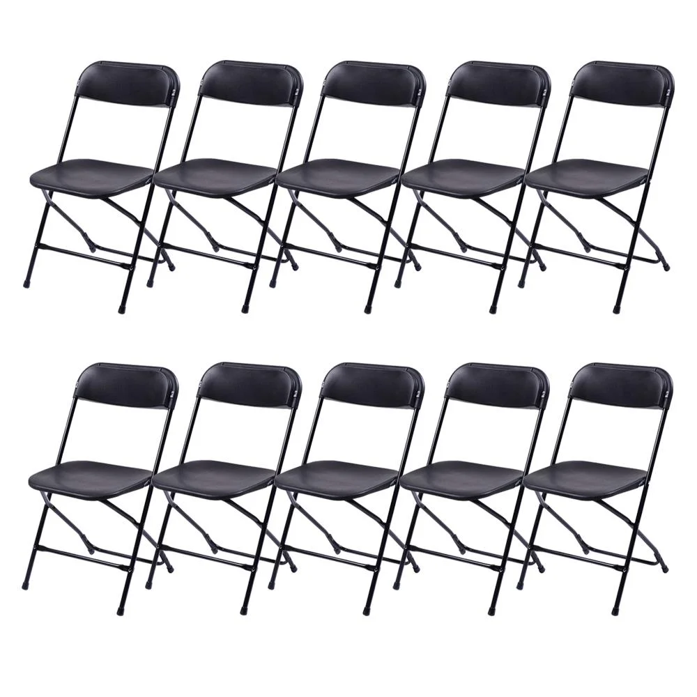 Ktaxon 6ft White Folding Table and 10 Pack Folding Chairs Black, Plastic Table and Chair Set