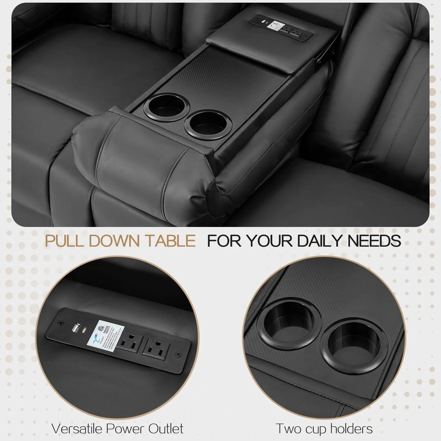 AECOJOY 3 Seater Recliner Sofa with Console&Bluetooth Speakers, Manual RV Sofa Couch, Black