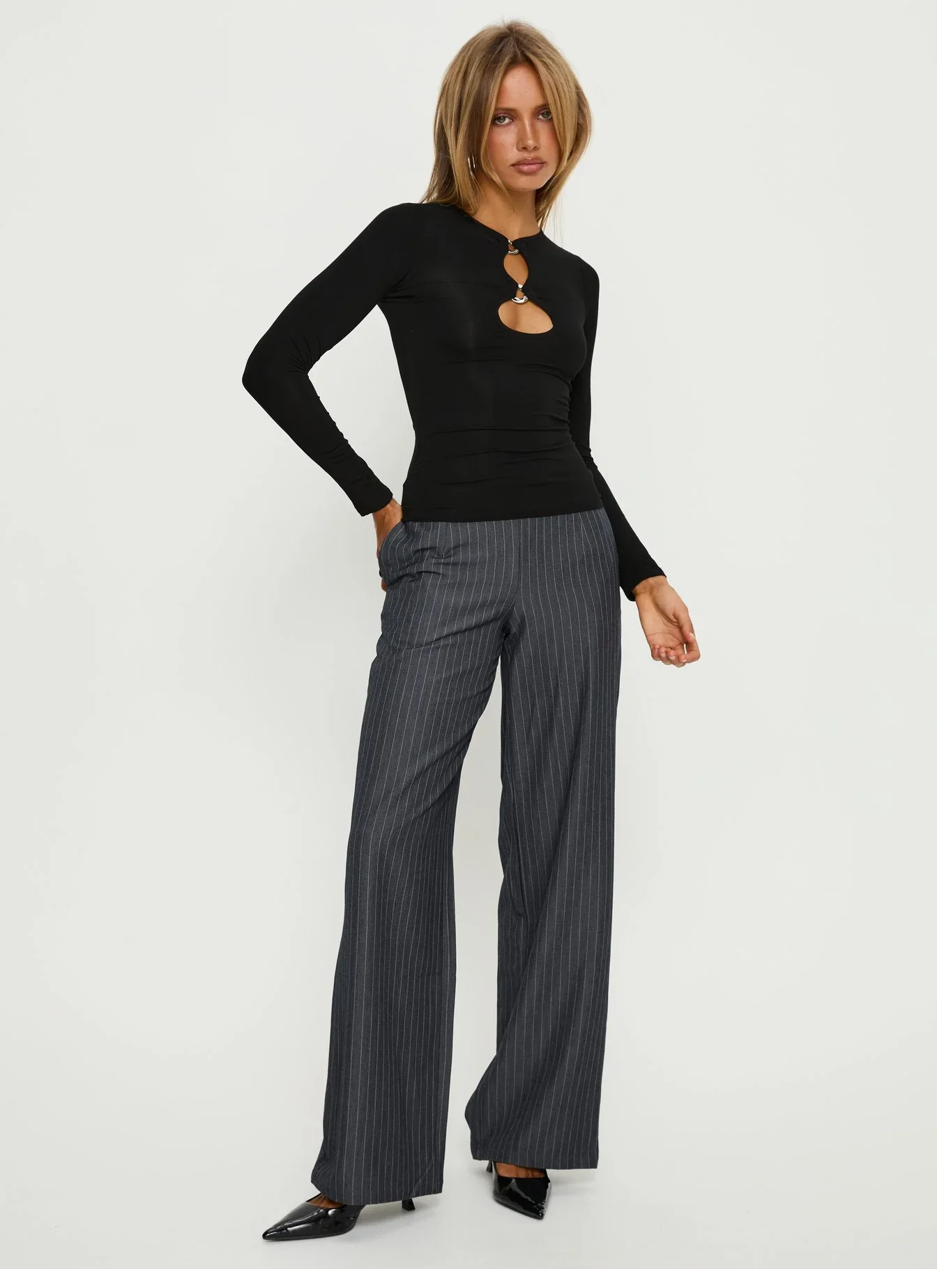 Orlaith Cut Out Long Sleeve Top Black