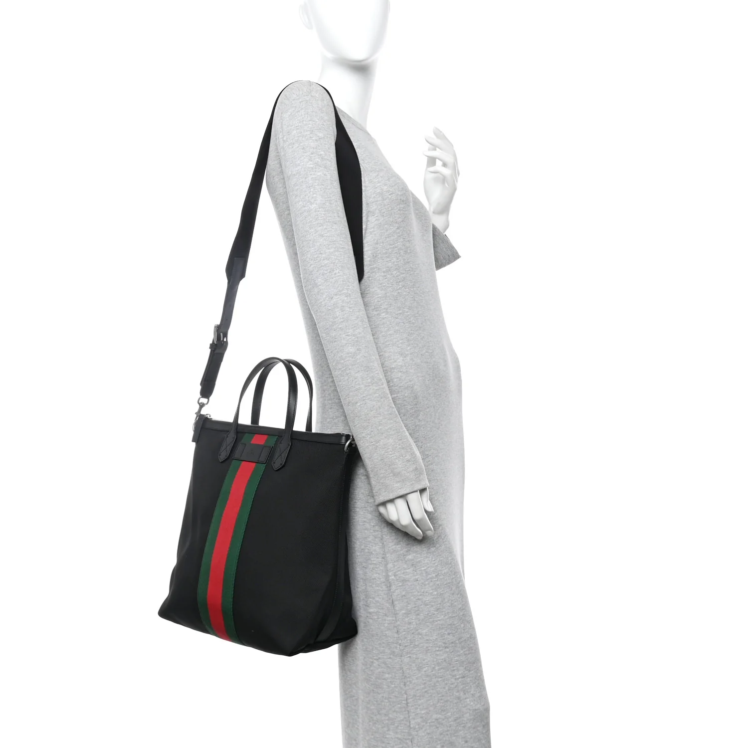 Techno Canvas Web Top Handle Shoulder Bag Black