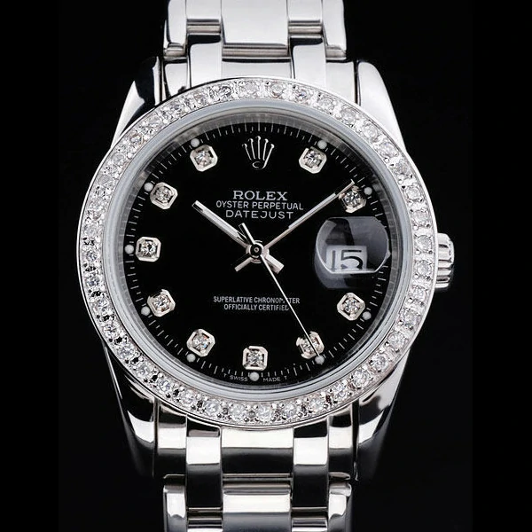 Replica Rolex Datejust Black Dial Diamond Bezel Watch Japanese movement