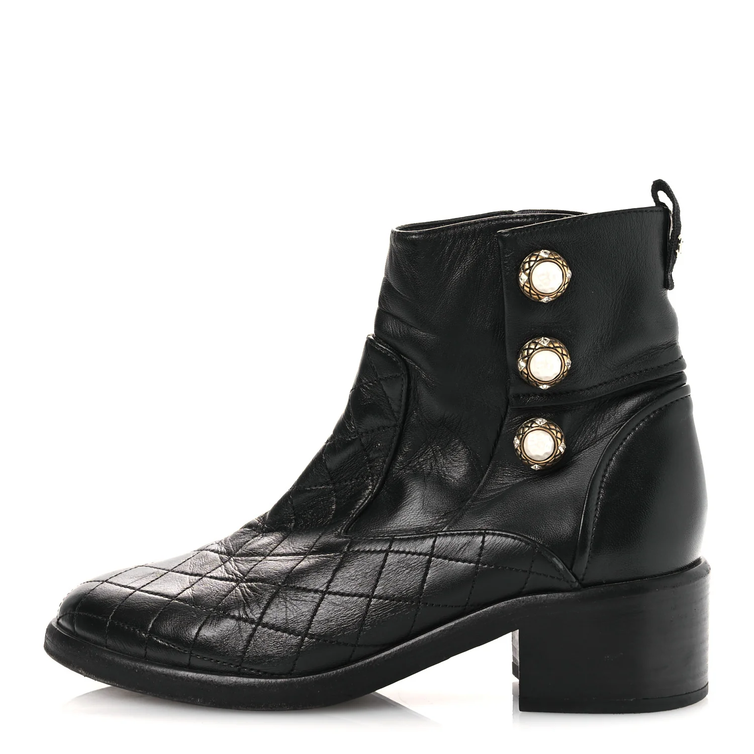 Lambskin Pearl Short Boots 38.5 Black
