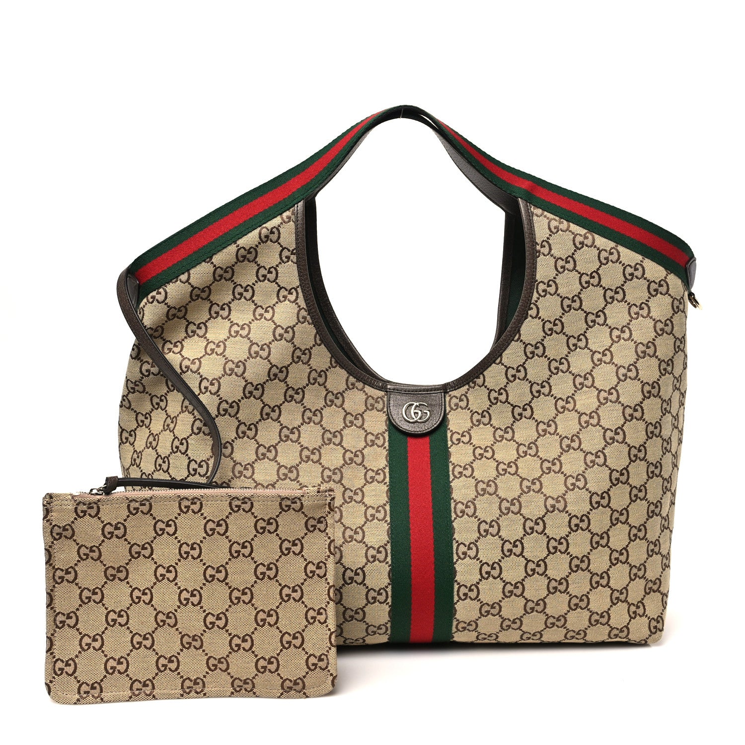 GG Monogram Web Large Giglio Tote Beige Brown
