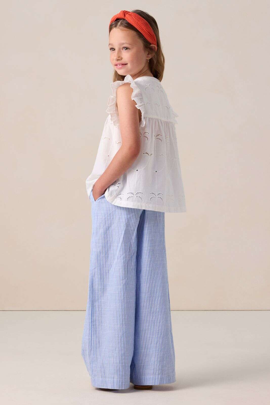 Lichtblauwe wide leg broek met strepen