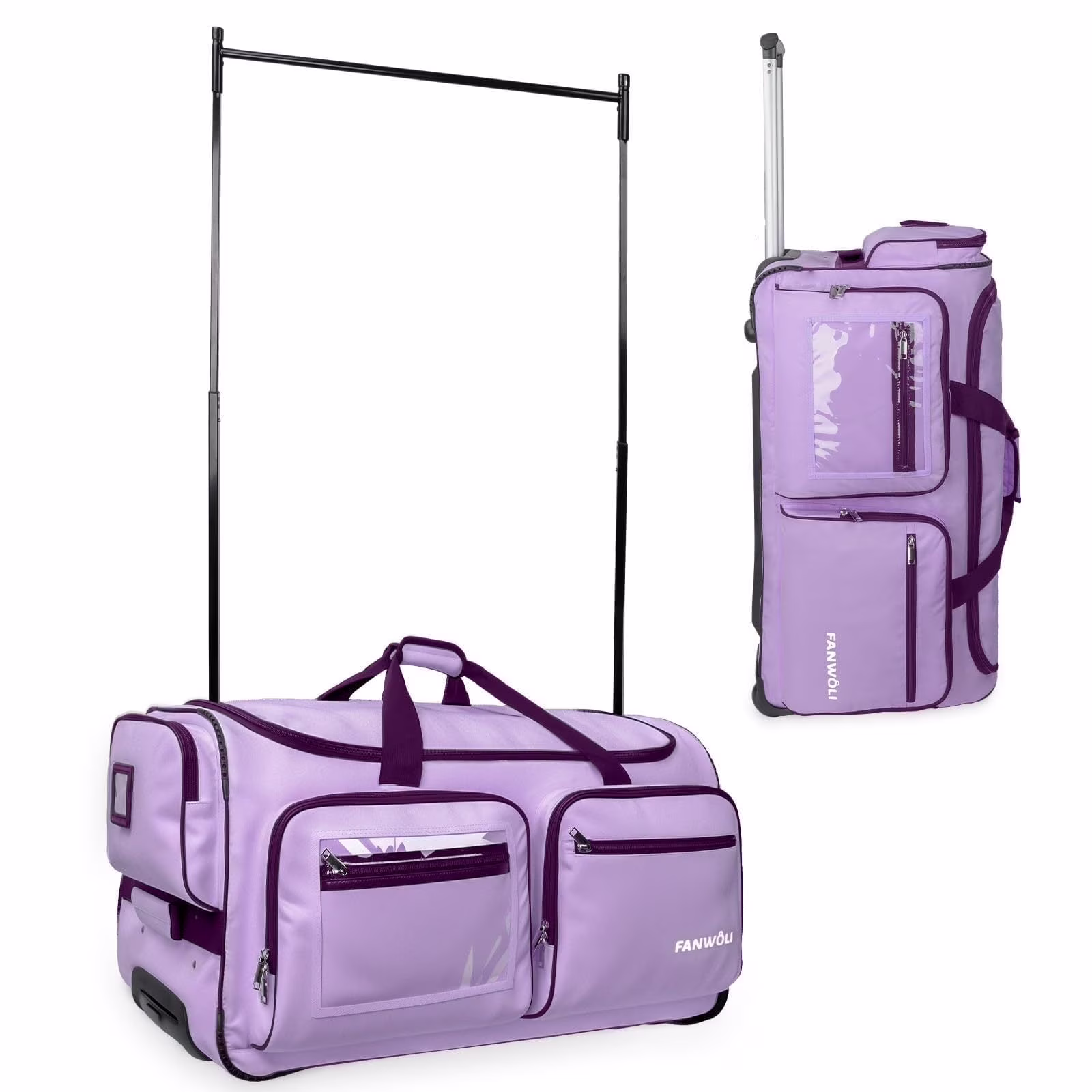 Dance Bag with Garment Rack 28"Collapsible Rolling Competition Dance Duffle Bag Lightweight Costume Wheeled Suitcase for Dancers Shows Livestreamer Athletes(Pink-28Inch) - Image 5