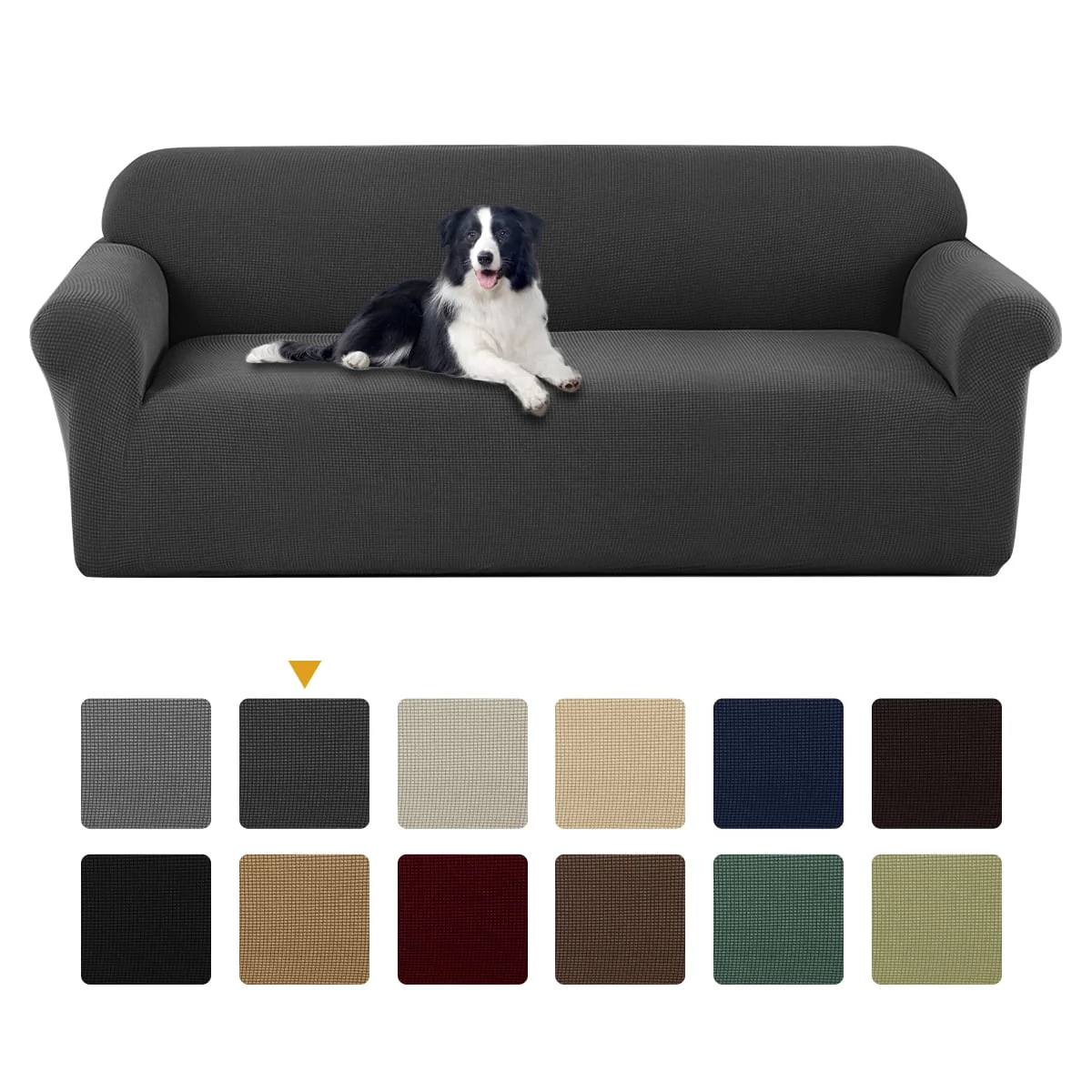 Sanmadrola Couch Cover Water Resistant Stretch Sofa Slipcover Jacquard Furniture Protector for Kids Pets Dog Cat, Dark Gray, Sofa