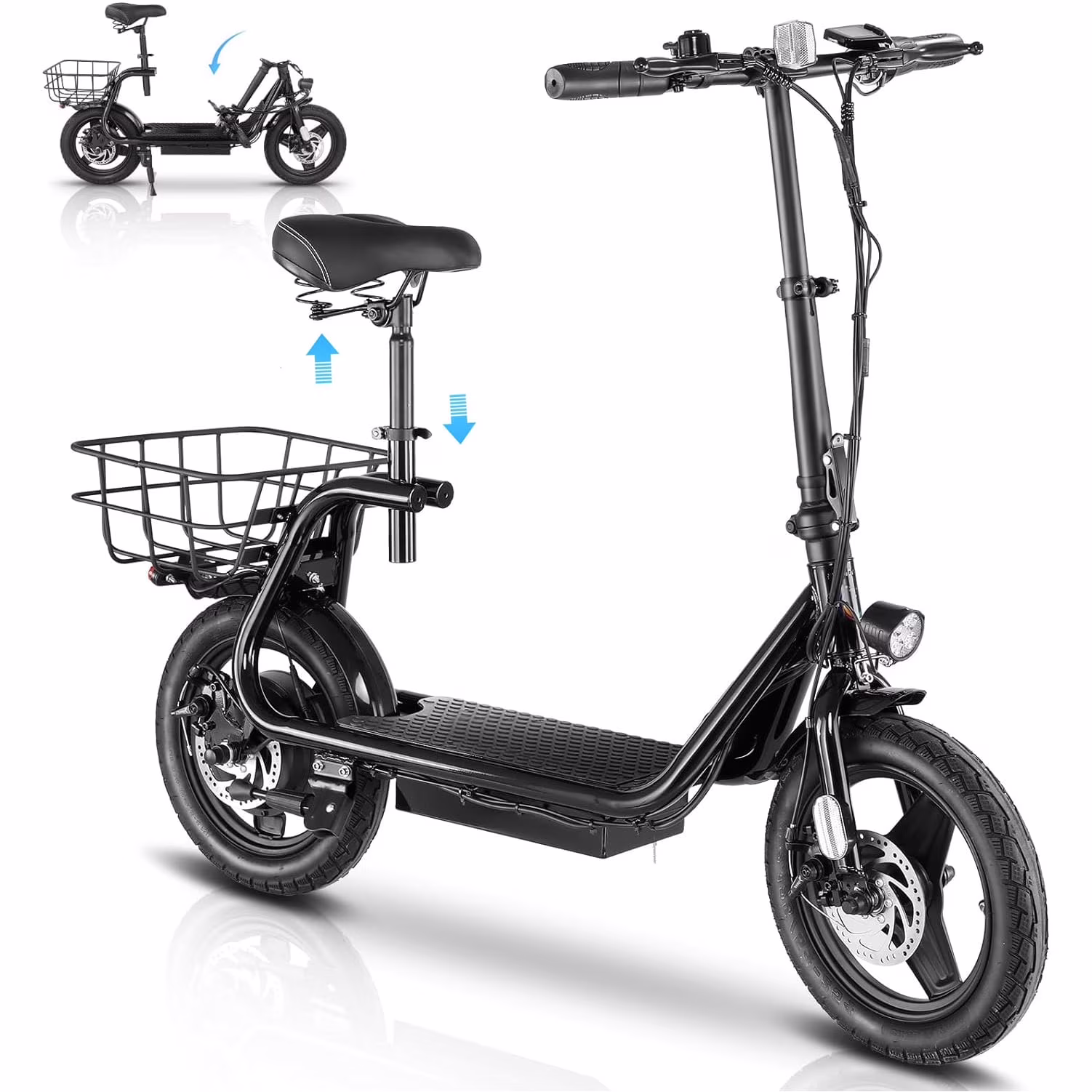 SANOPY 350W Electric Scooter with Seat for Adults, 15 Miles Range 20 Mph, 36V 5.2ah Battery Moped, 14