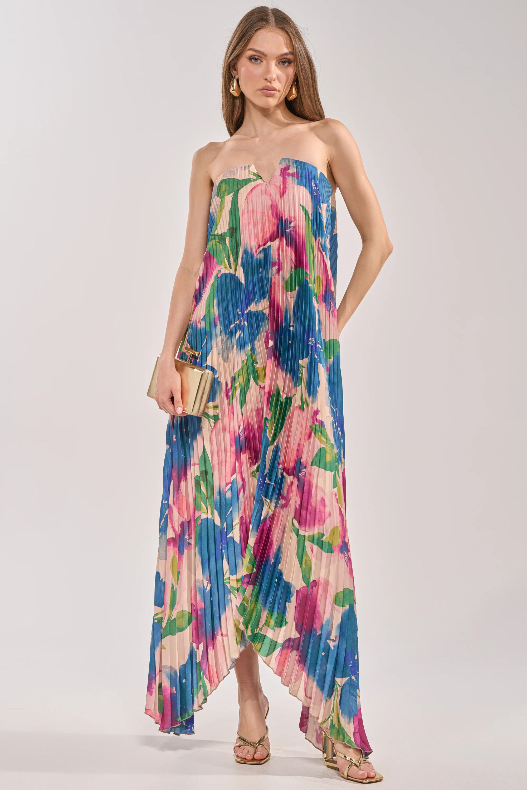 COCKTAIL HOUR FLORAL STRAPLESS MAXI DRESS - Akira Store