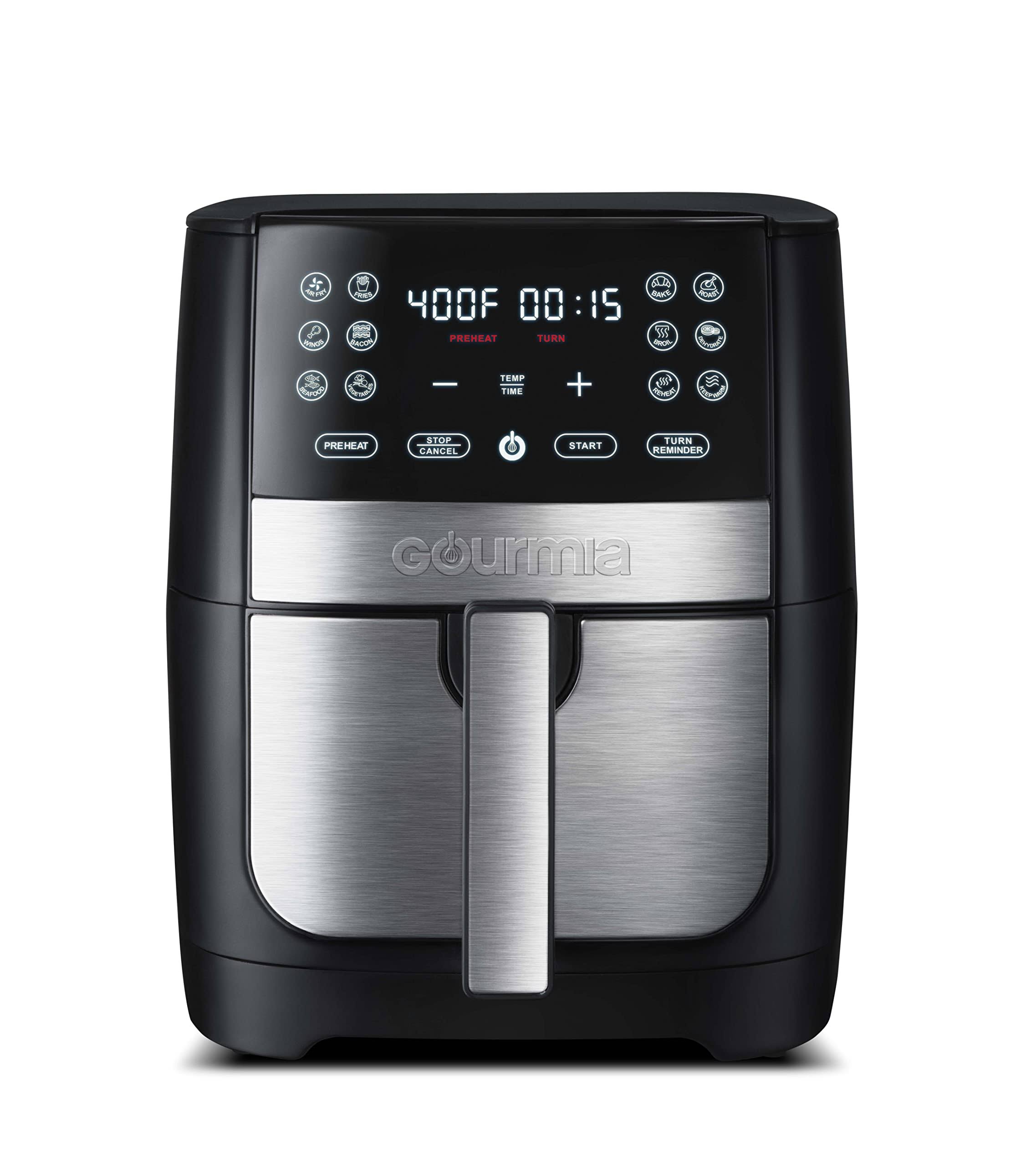 Gourmia 8 qt Digital Air Fryer with FryForce 360 and Guided Cooking, Black/Stainless Steel, GAF826