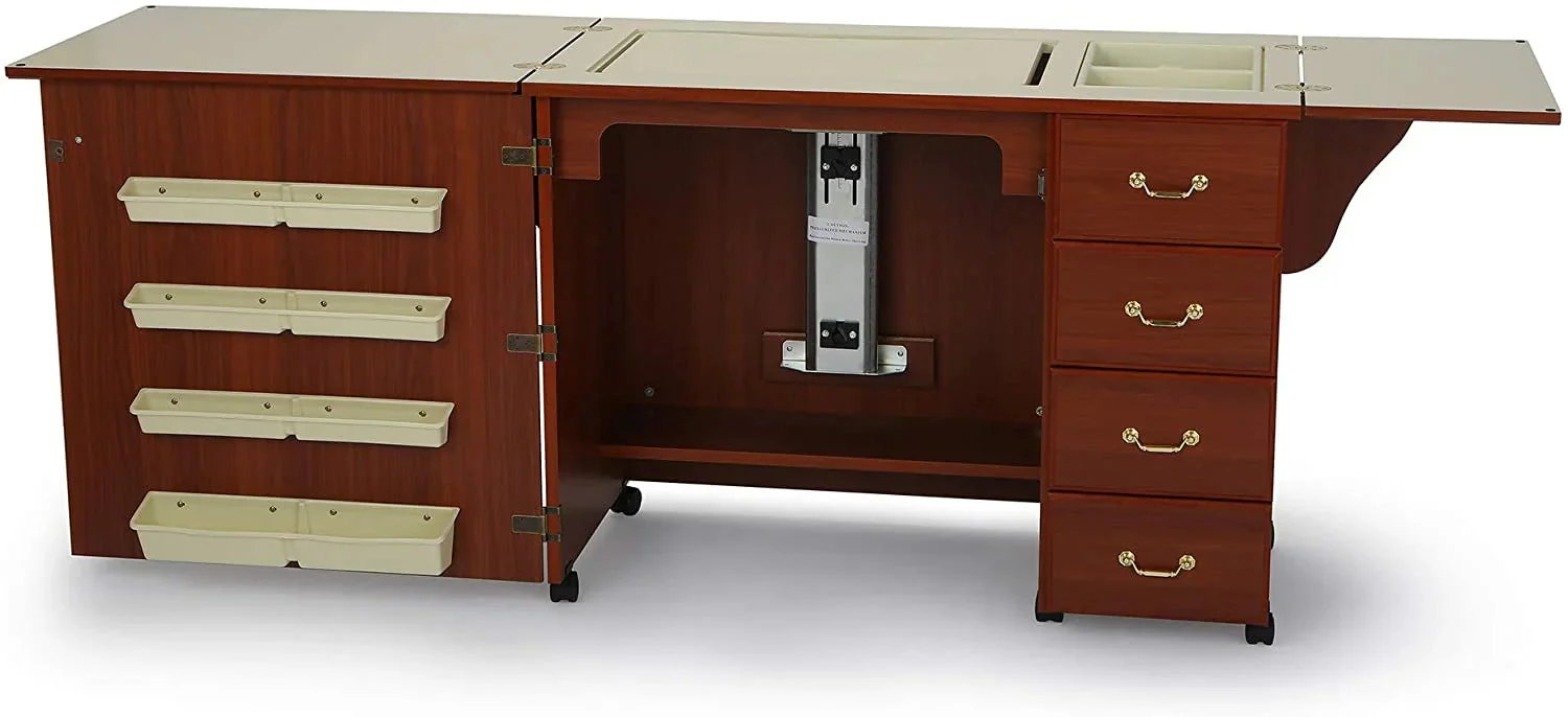 Sewing Cabinet for Sturdy Sewing, Cutting, Quilting, and Crafting with Storage and Airlift, Black Finish