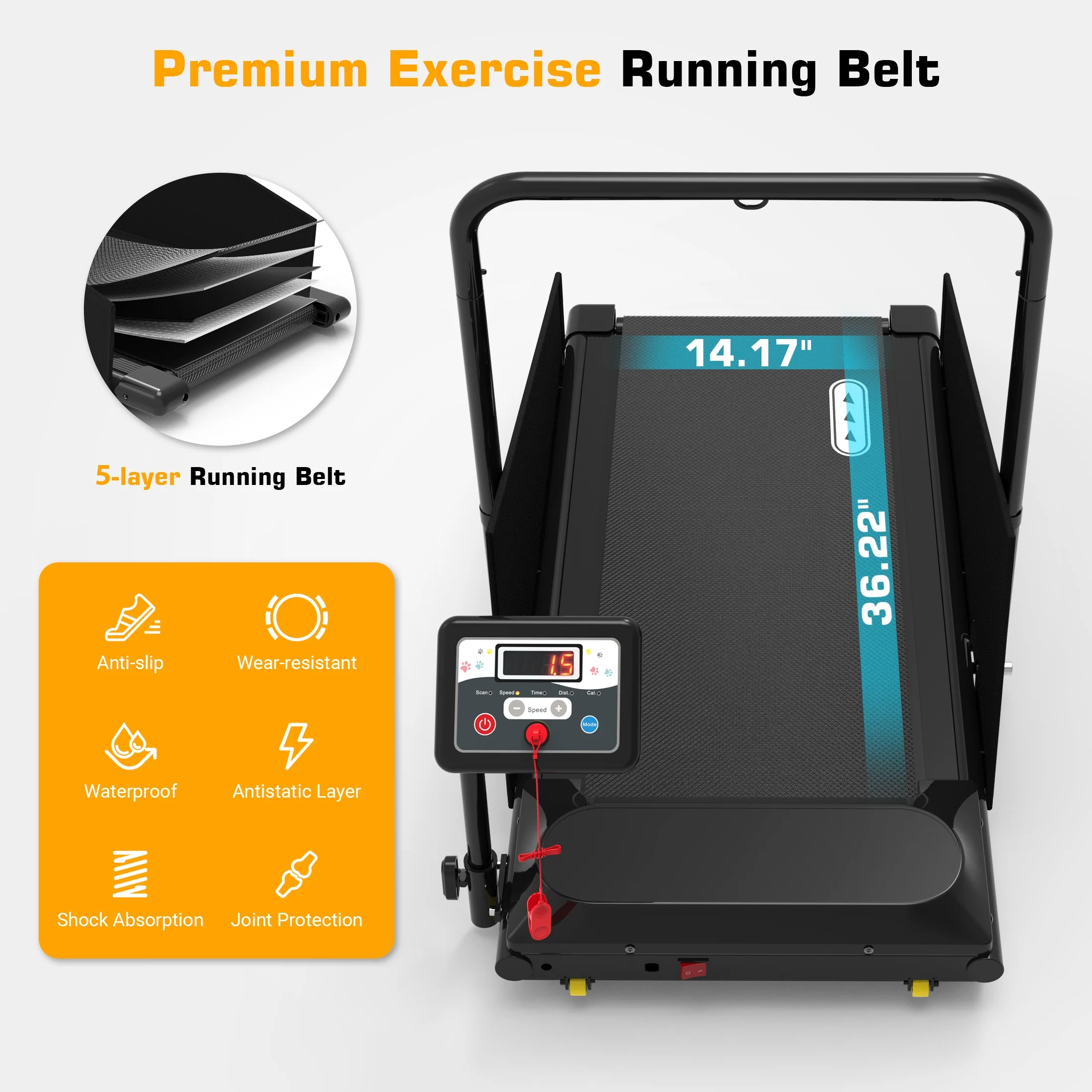 Dog Treadmill, Indoor Pet Fitness Machine for Small Medium Dogs, 265LB Capacity, LCD Display Remote(Black) - Image 3