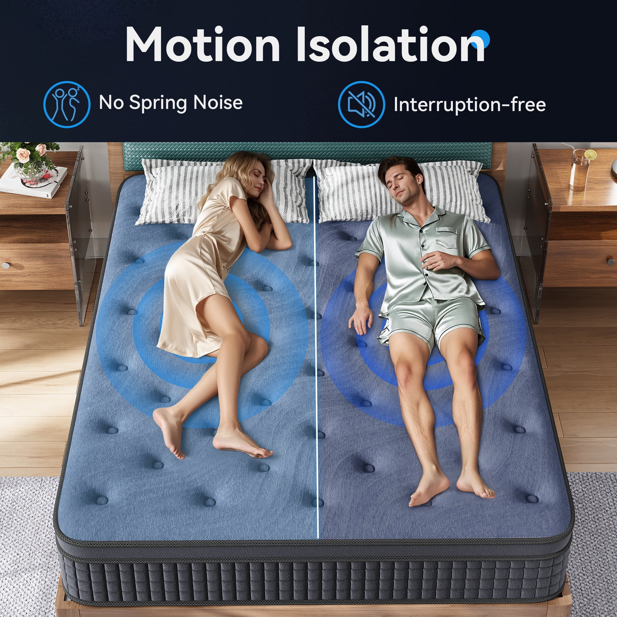 Queen Mattress, 12 inch Queen Size Mattress, Hybrid Mattress Queen in a Box, Queen Bed Mattress With Memory Foam Pocket Spring, Medium Firmness, Edge Support, Gray(Queen) - Image 9