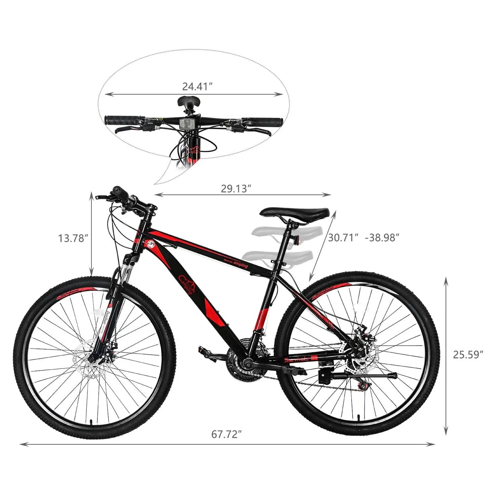 Campingsurvivals Mountain Bike 21-Speed with 26 inch Wheels for Unisex, Red/Black