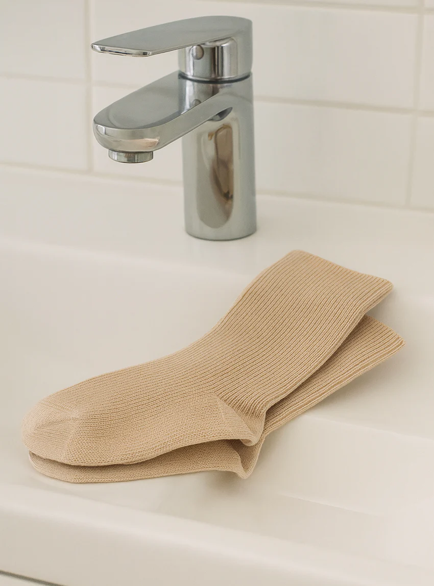 Mi-chaussettes mixte en laine sans élastique blanc naturel