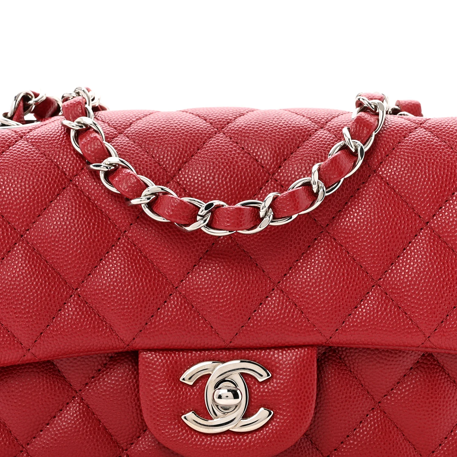 Caviar Quilted Mini Rectangular Flap Dark Red