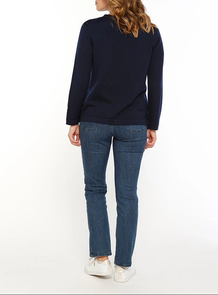 Cardigan femme en laine mérinos bleu marine