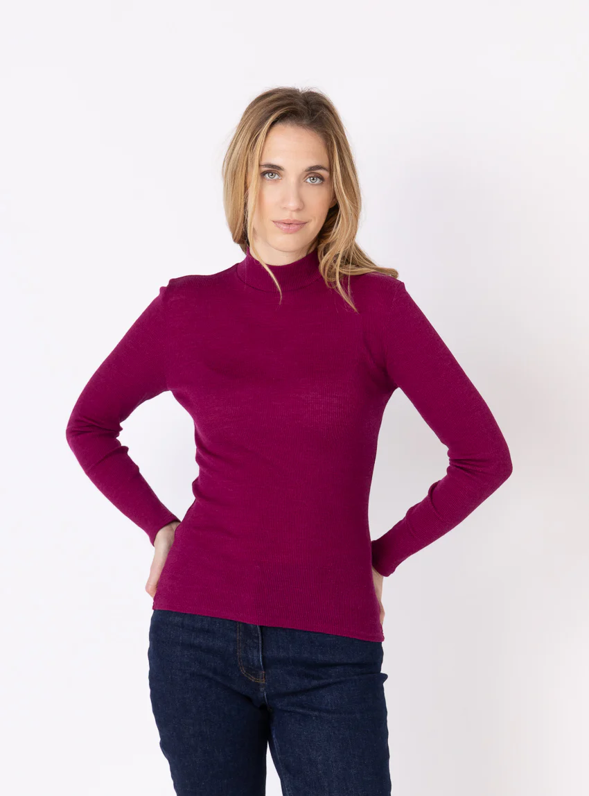Pull chaussette femme col montant violet
