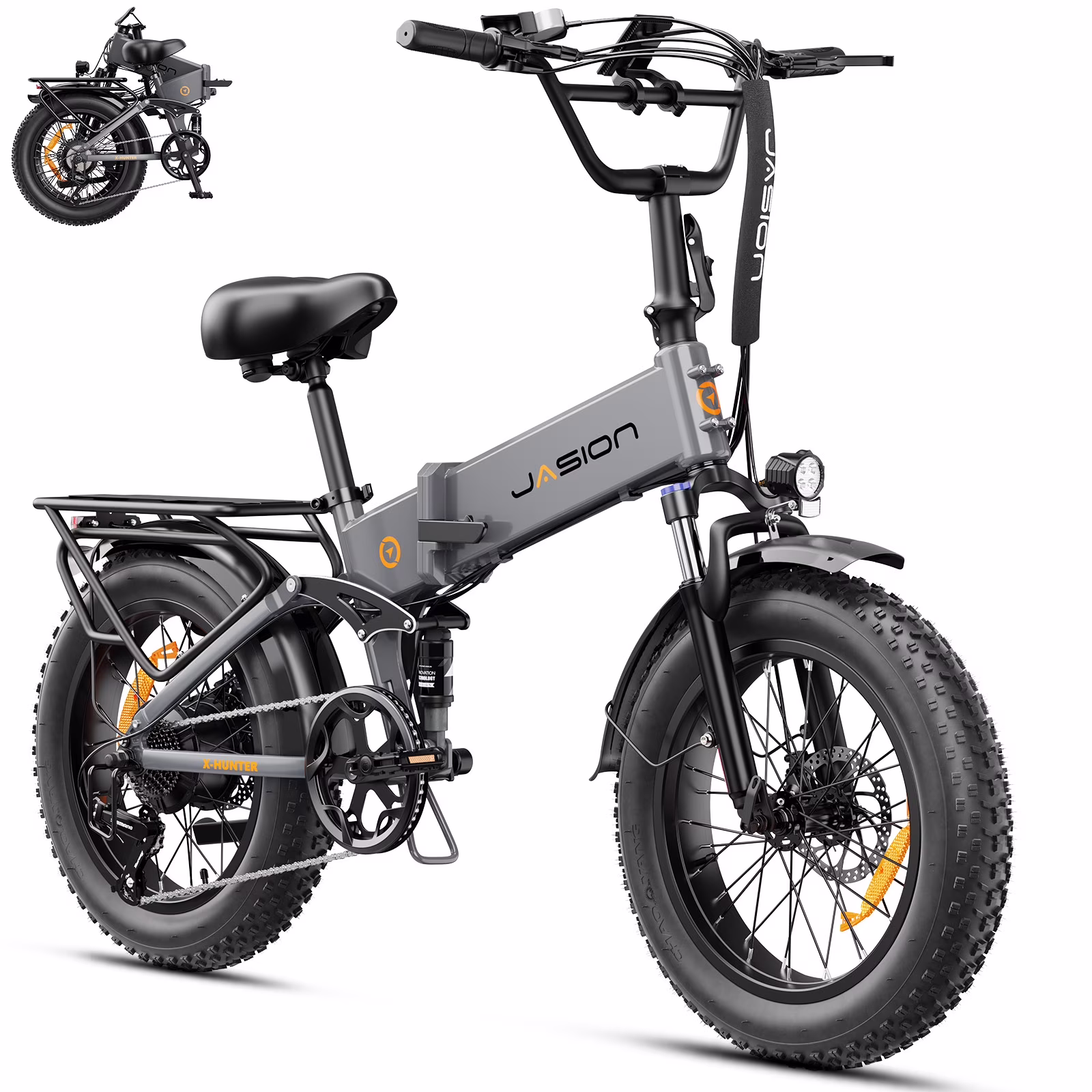 X-Hunter Electric Bike for Adults, 750W Motor Electric Bicycle with 48V 13AH Removable Battery, 20" x4.0 Fat Tire Folding Ebike, Full Suspension, 7-Speed Bicycles(Gray X-hunter)