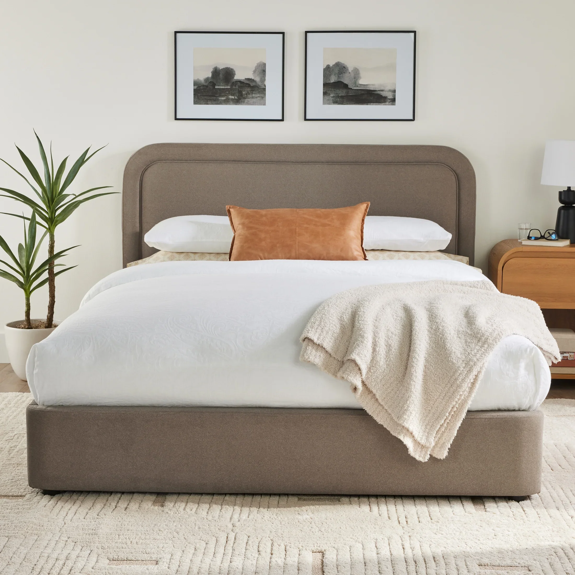 Better Homes & Gardens Juliet King Boucle Platform Bed, Ivory