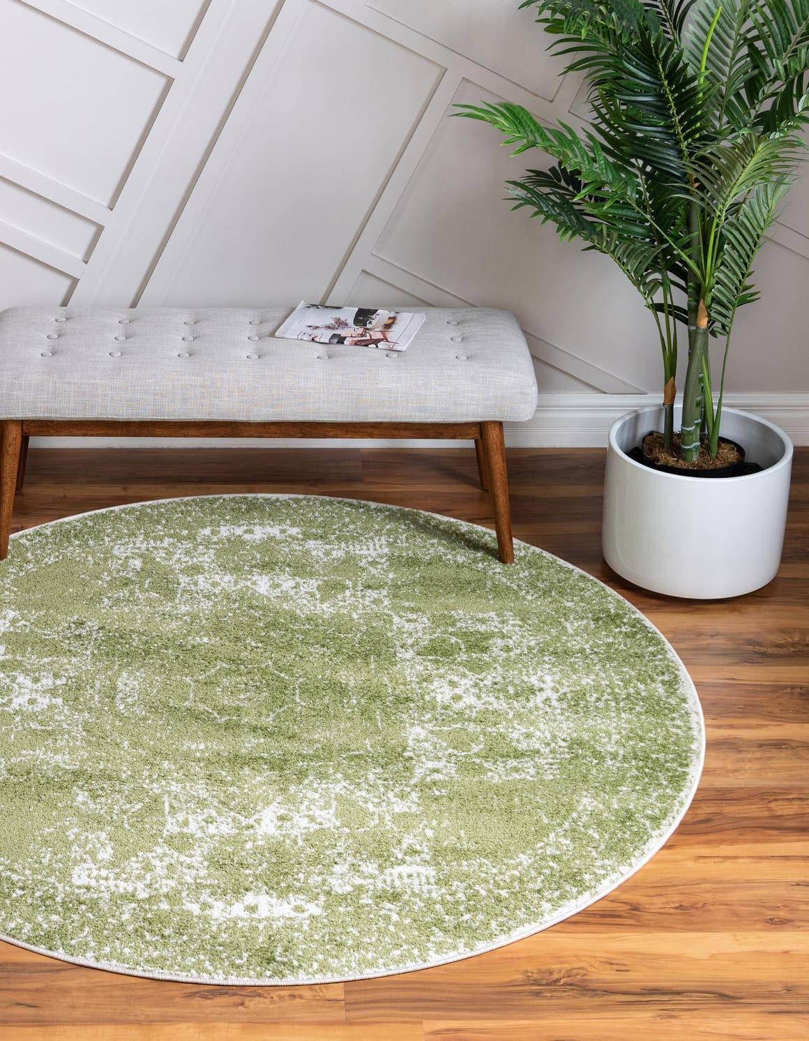 Unique Loom Bexley 5 ft Round Green Bohemian, Geometric Area Rug