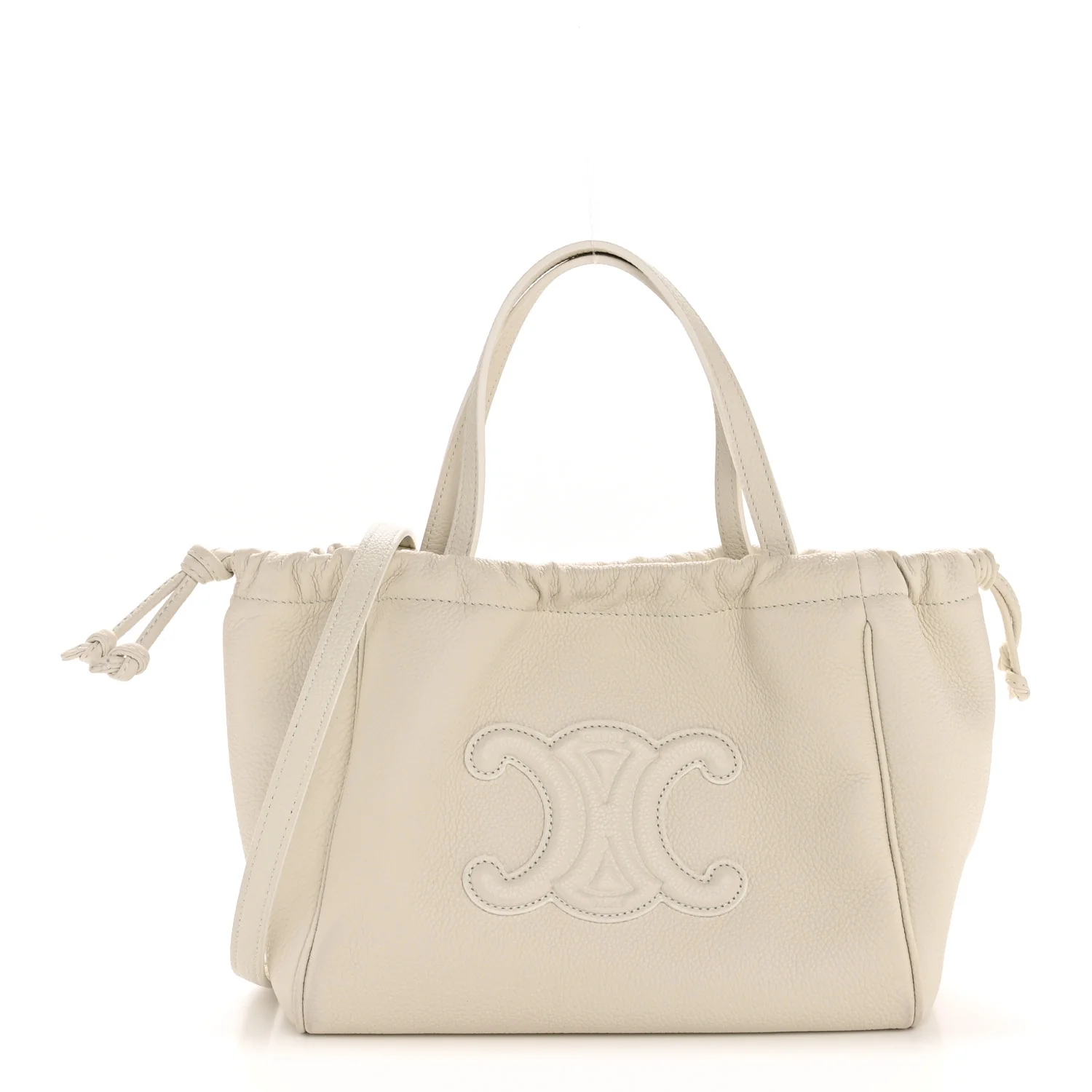 Calfskin Cuir Small Triomphe Cabas Drawstring White