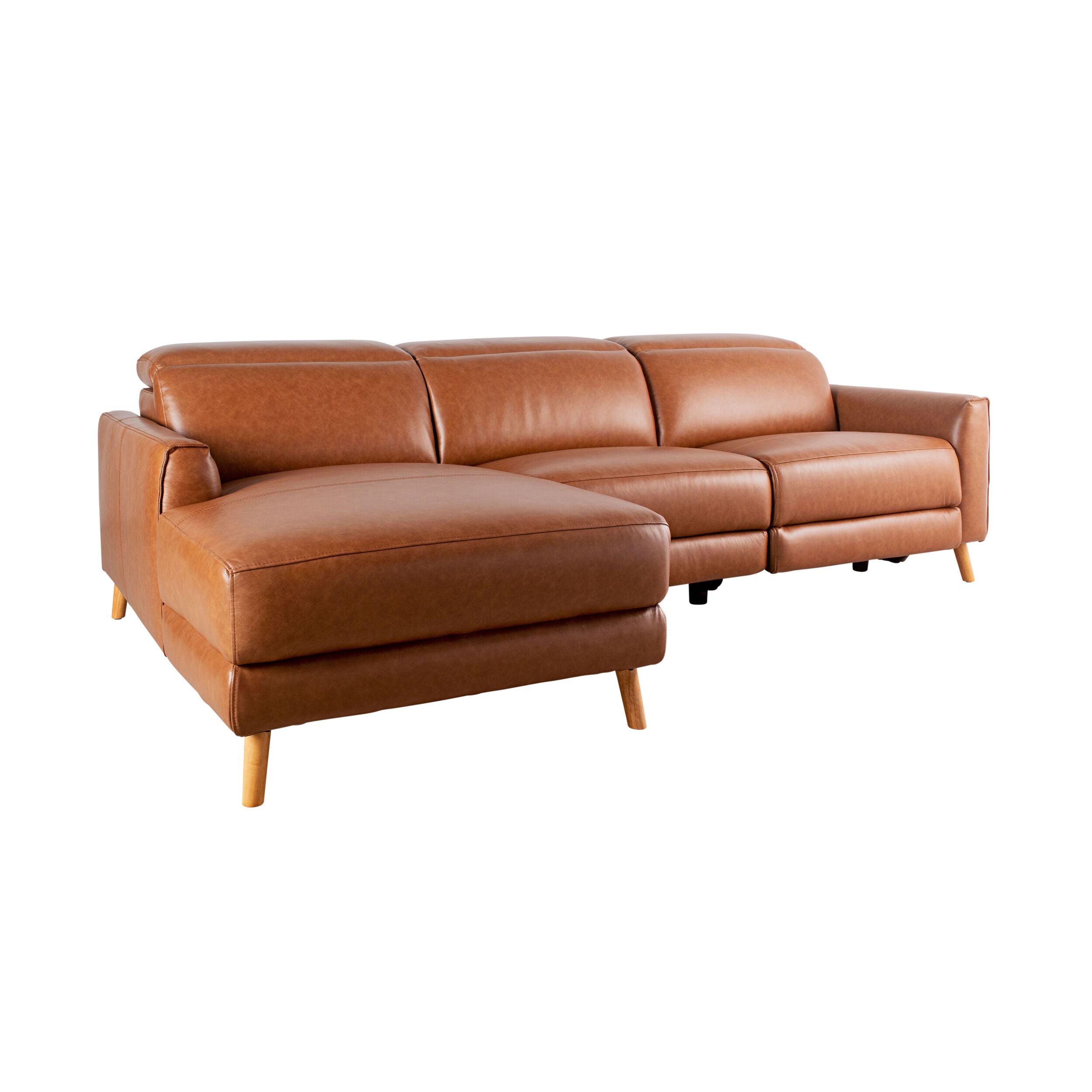 Dunaway 3 Seater Leather Recliner Chaise Sofa Dakota Vintage Saddle
