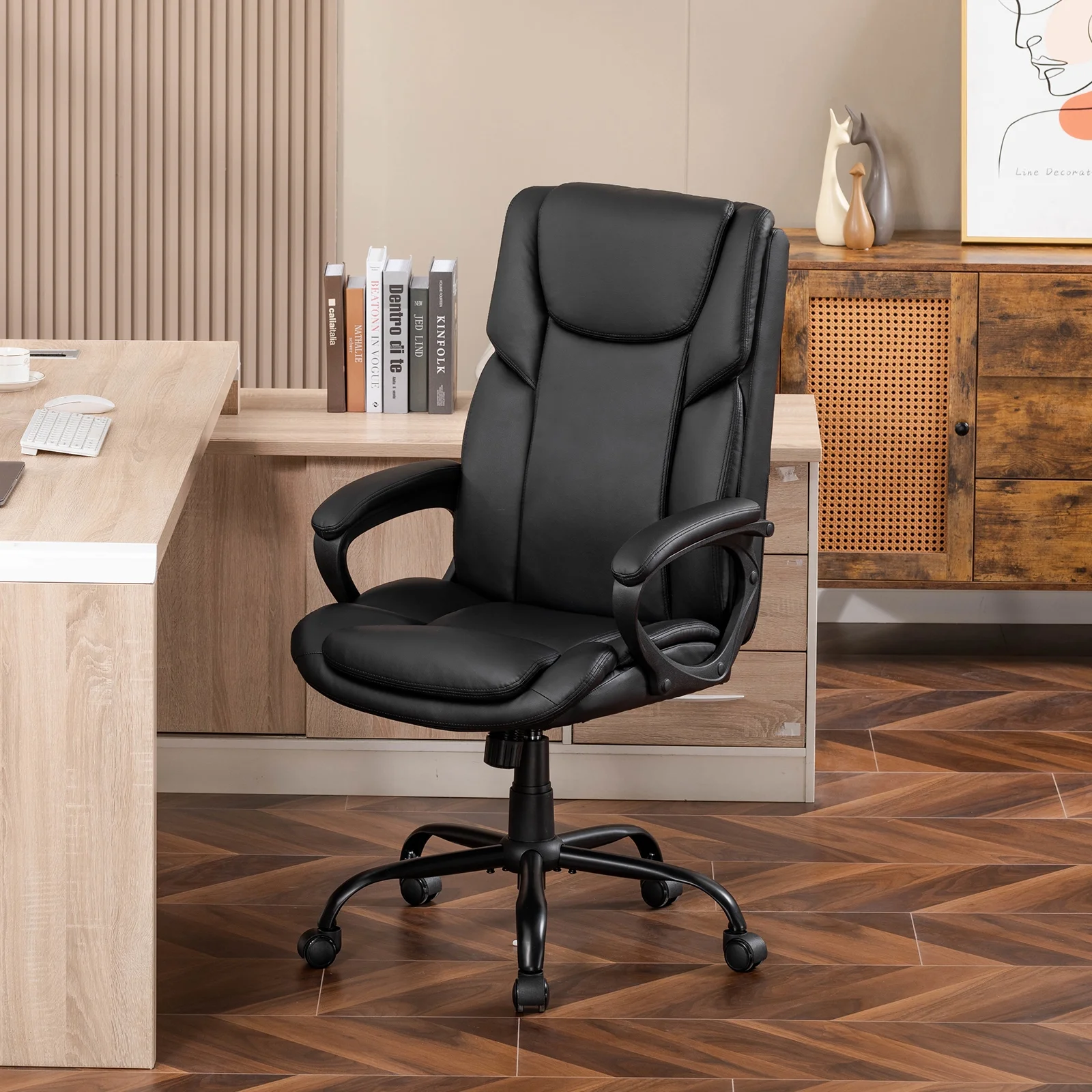 Executive Ergonomic High Back Leather Home Office Desk Chair, Black(Black) - Image 6