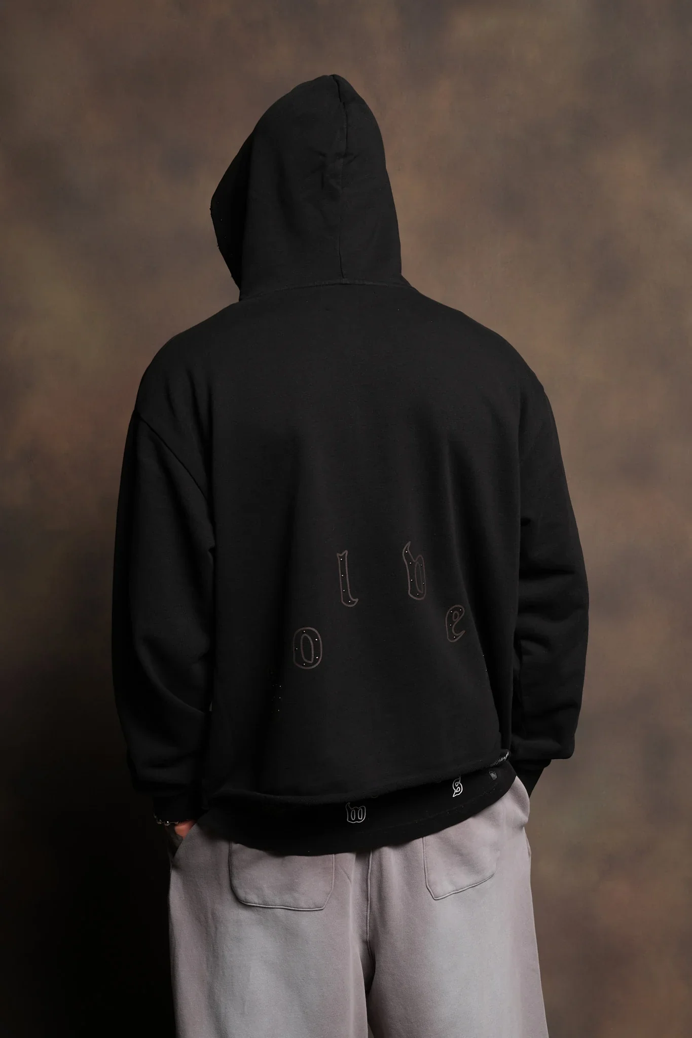 Darc Heaven Distressed Grunge Mid Length Raw Hem Zip Hoodie In Black