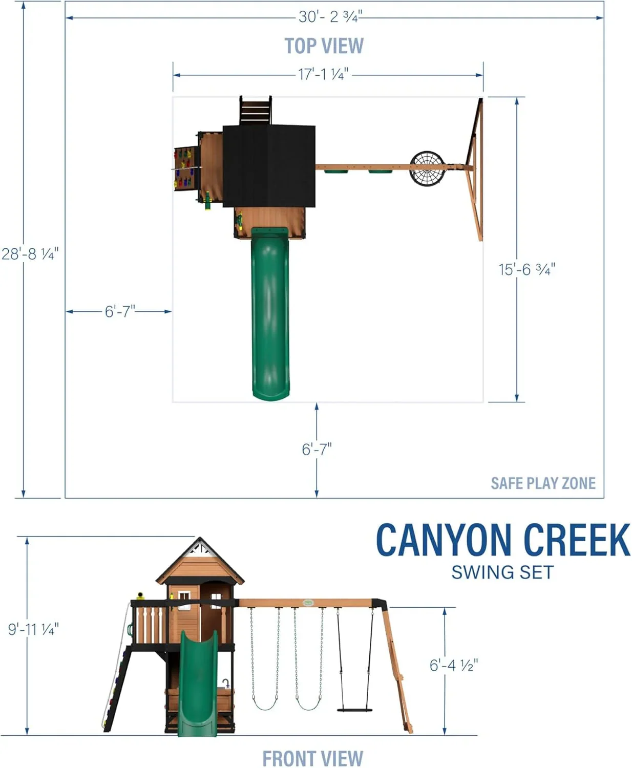Canyon Creek Cedar Wood Swing Set with Wave Slide, Clubhouse, Play Kitchen, Picnic Area, Belt Swings, Web Swing, Rock Wall, Balconies,…