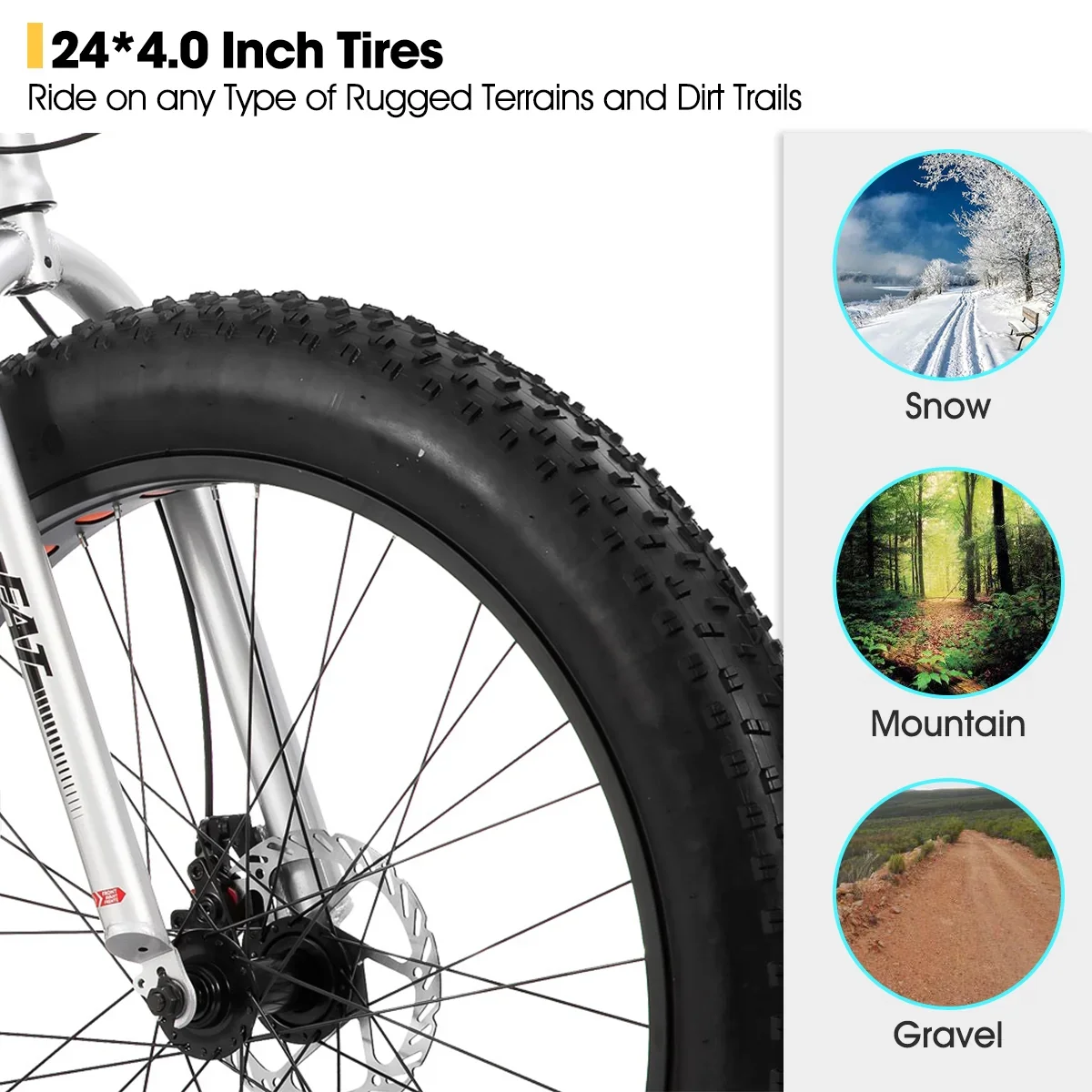 Hiland Fat Tire Bike, Shimano 7-Speed, Dual-Disc Brakes, 24 inch Trail Mountain Bike, Blue