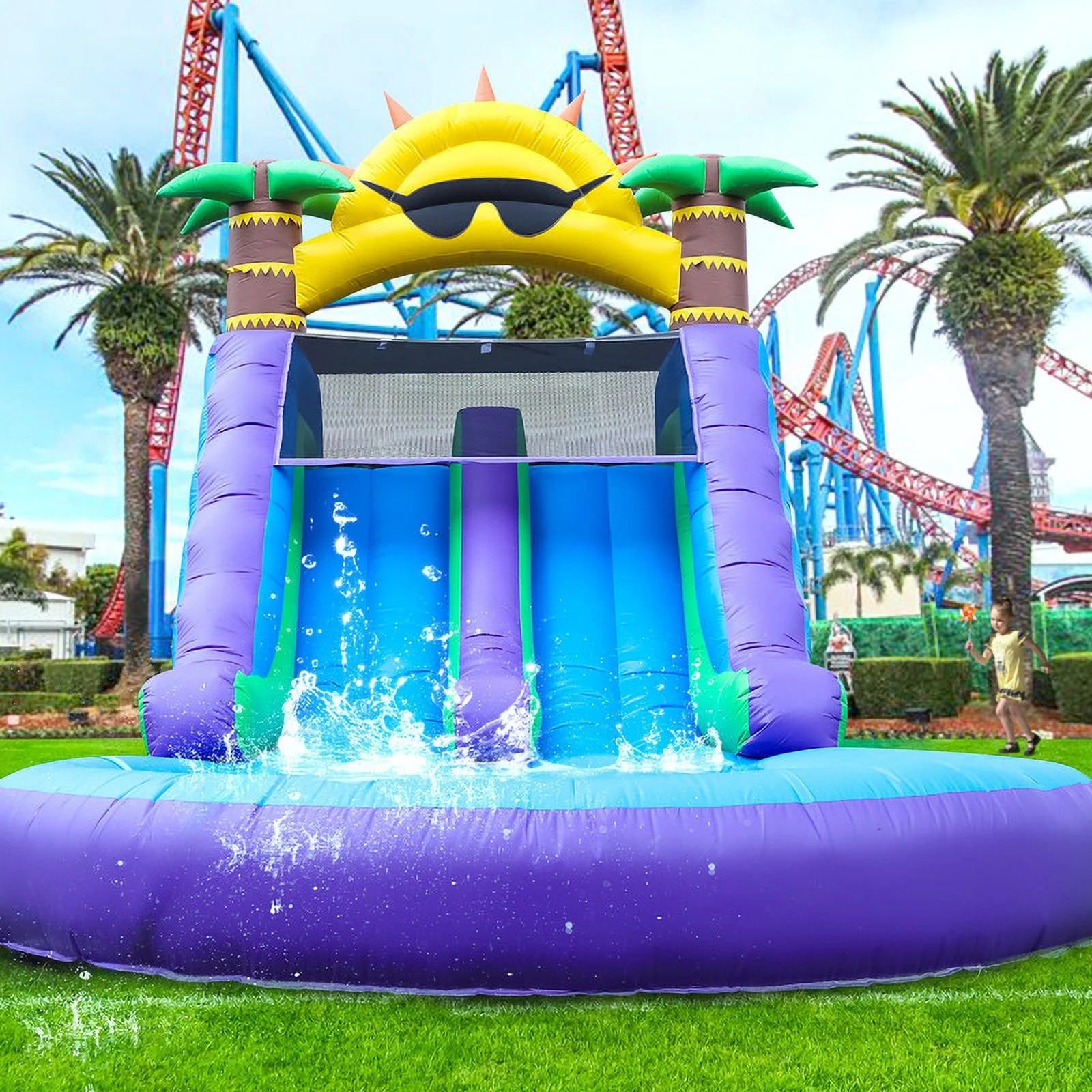 26FT Inflatable Double Water Slide for Kids Adults, PVC Inflatable Water Park with Blower, Giant Splash Pool for Backyard Outdoor Fun, 26'L x 12'W x 14'H(26x12x14FT/Multicolour) Image 3
